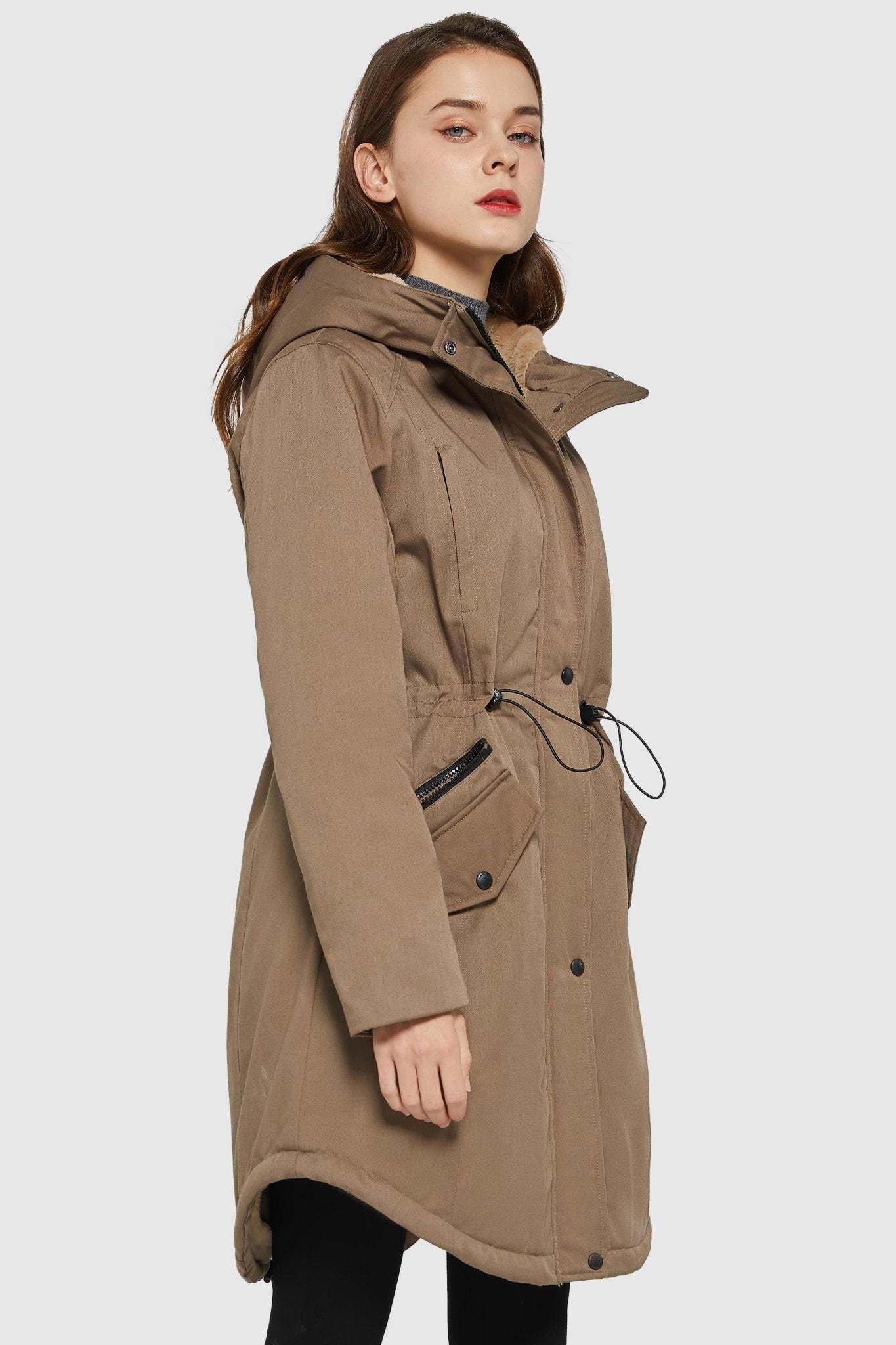 Fleece-Lined Hooded Parka Jacket with Pockets