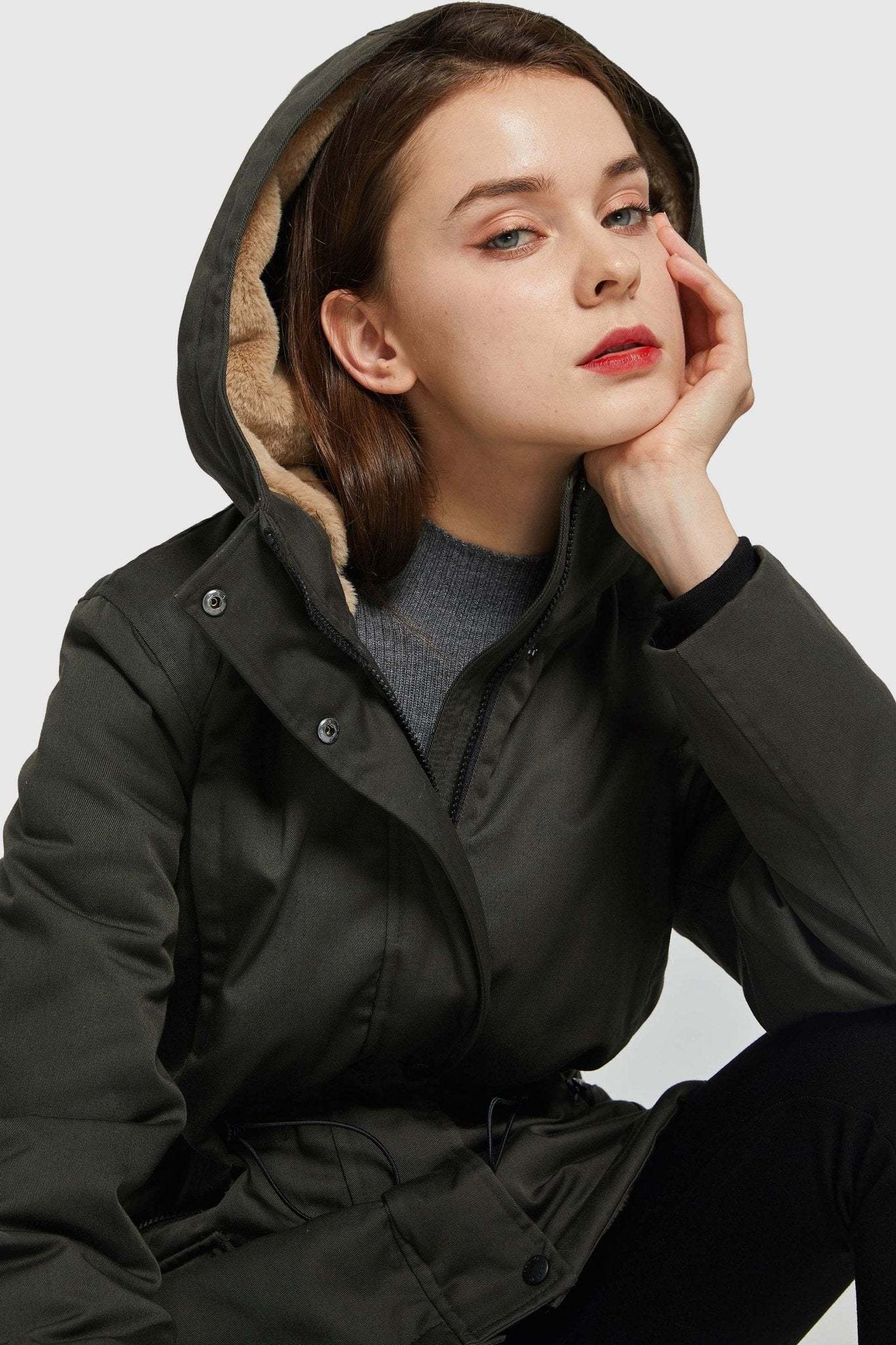 Fleece-Lined Hooded Parka Jacket with Pockets