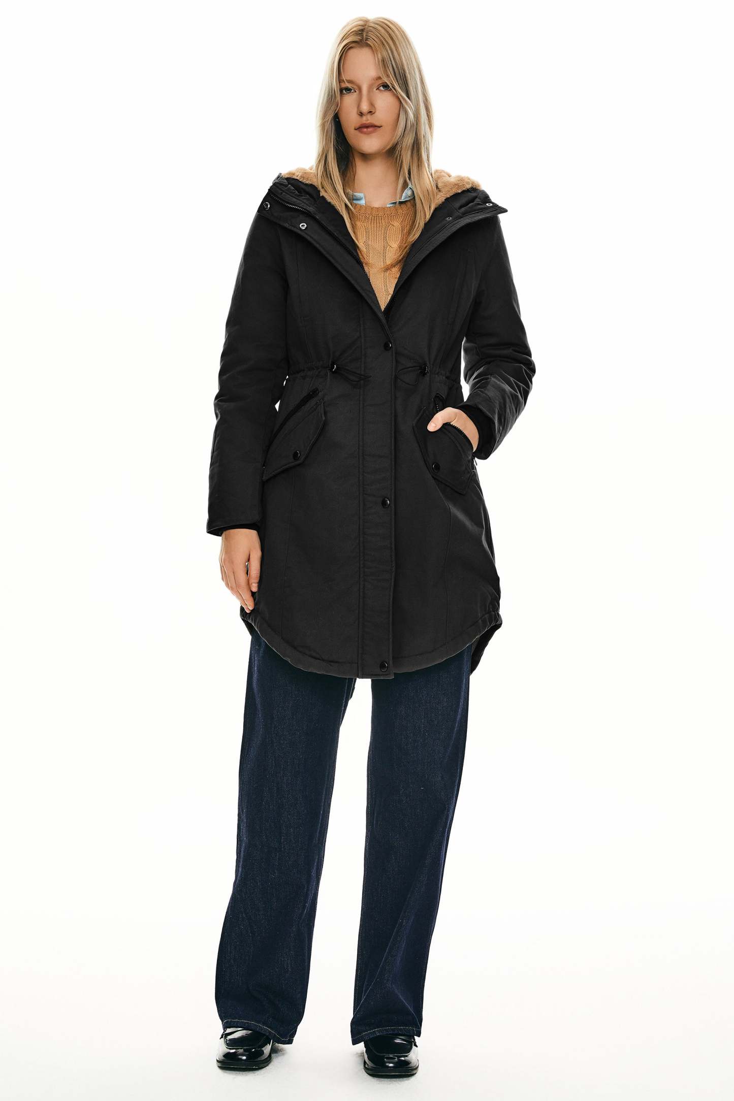 Fleece-Lined Hooded Parka Jacket with Pockets