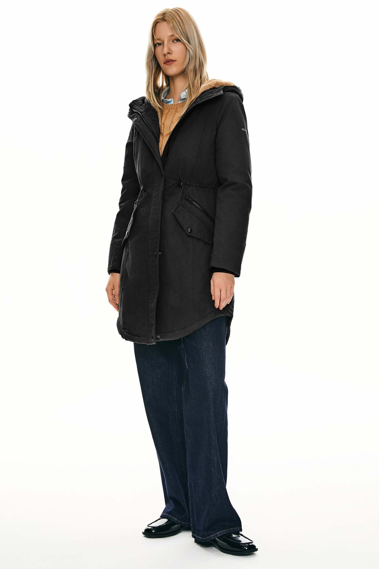 Fleece-Lined Hooded Parka Jacket with Pockets