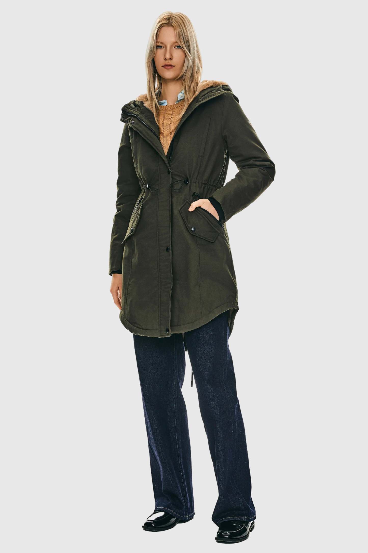 Fleece-Lined Hooded Parka Jacket with Pockets