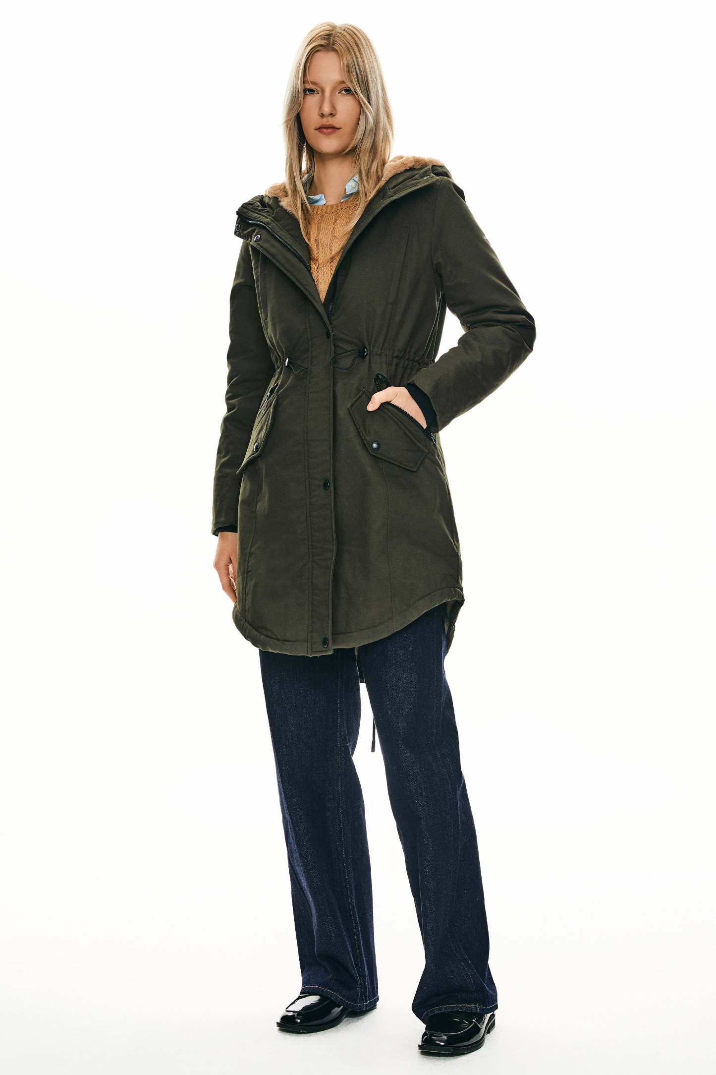 Fleece-Lined Hooded Parka Jacket with Pockets