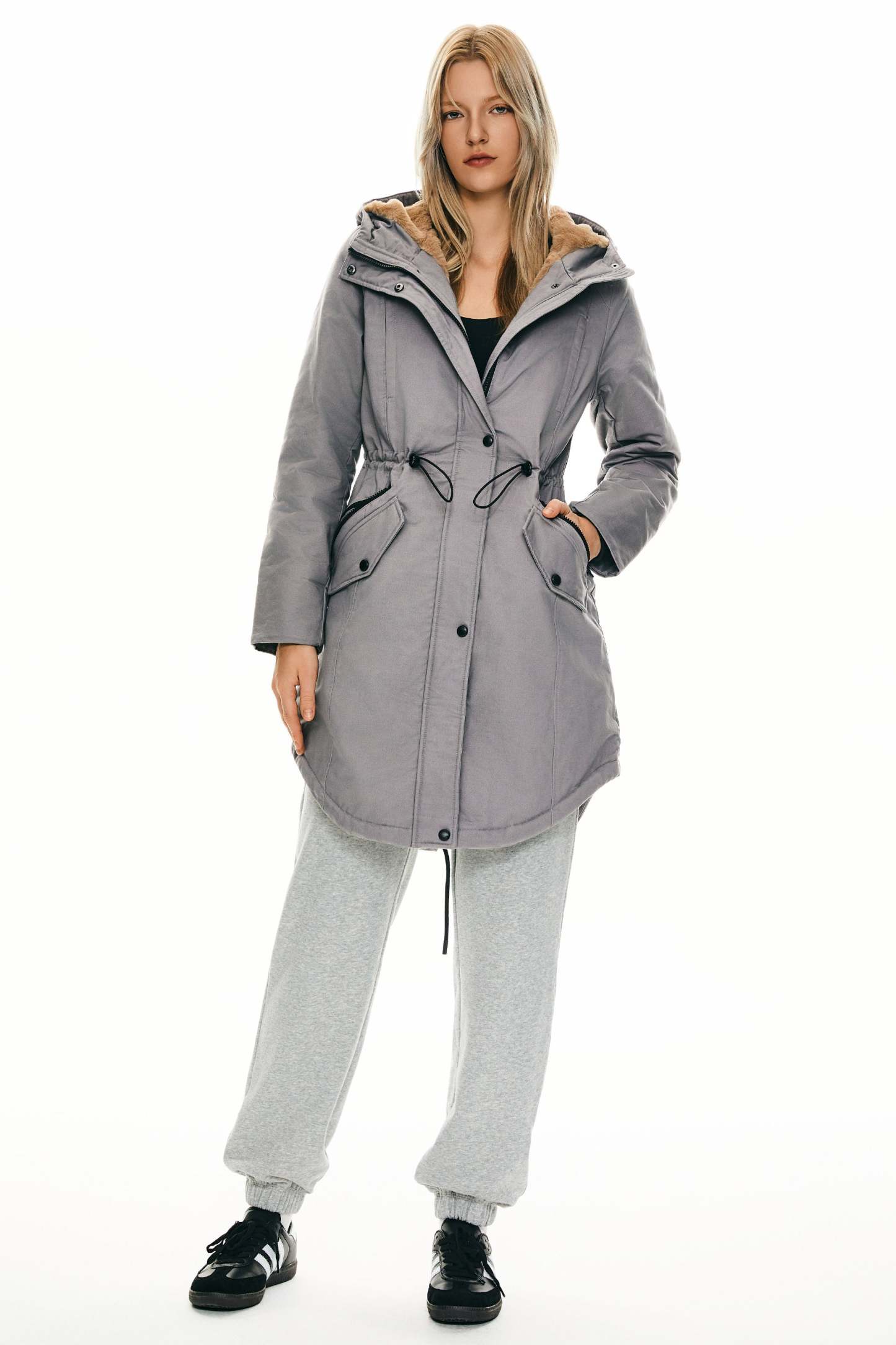 Fleece-Lined Hooded Parka Jacket with Pockets