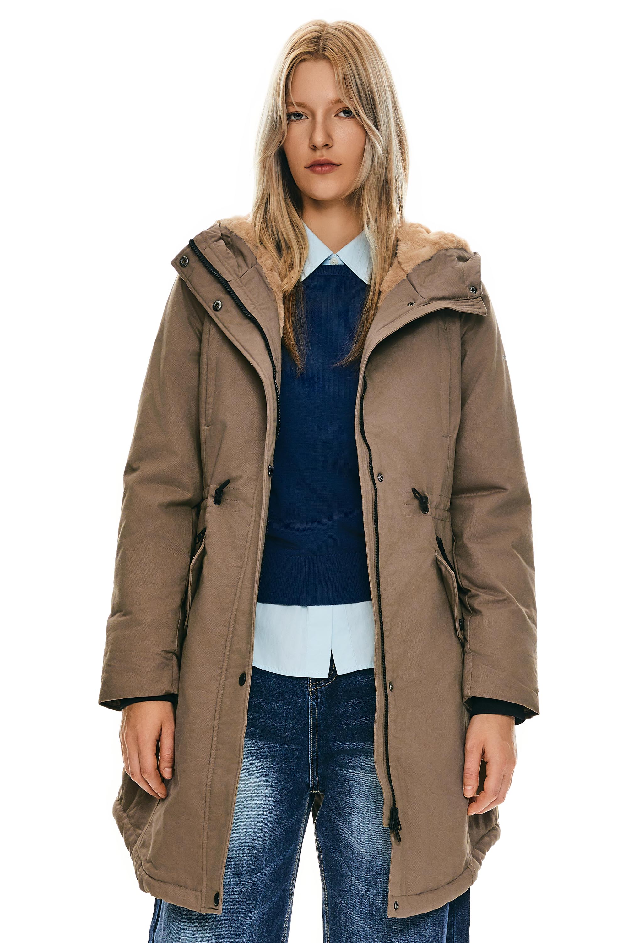 Fleece-Lined Hooded Parka Jacket with Pockets