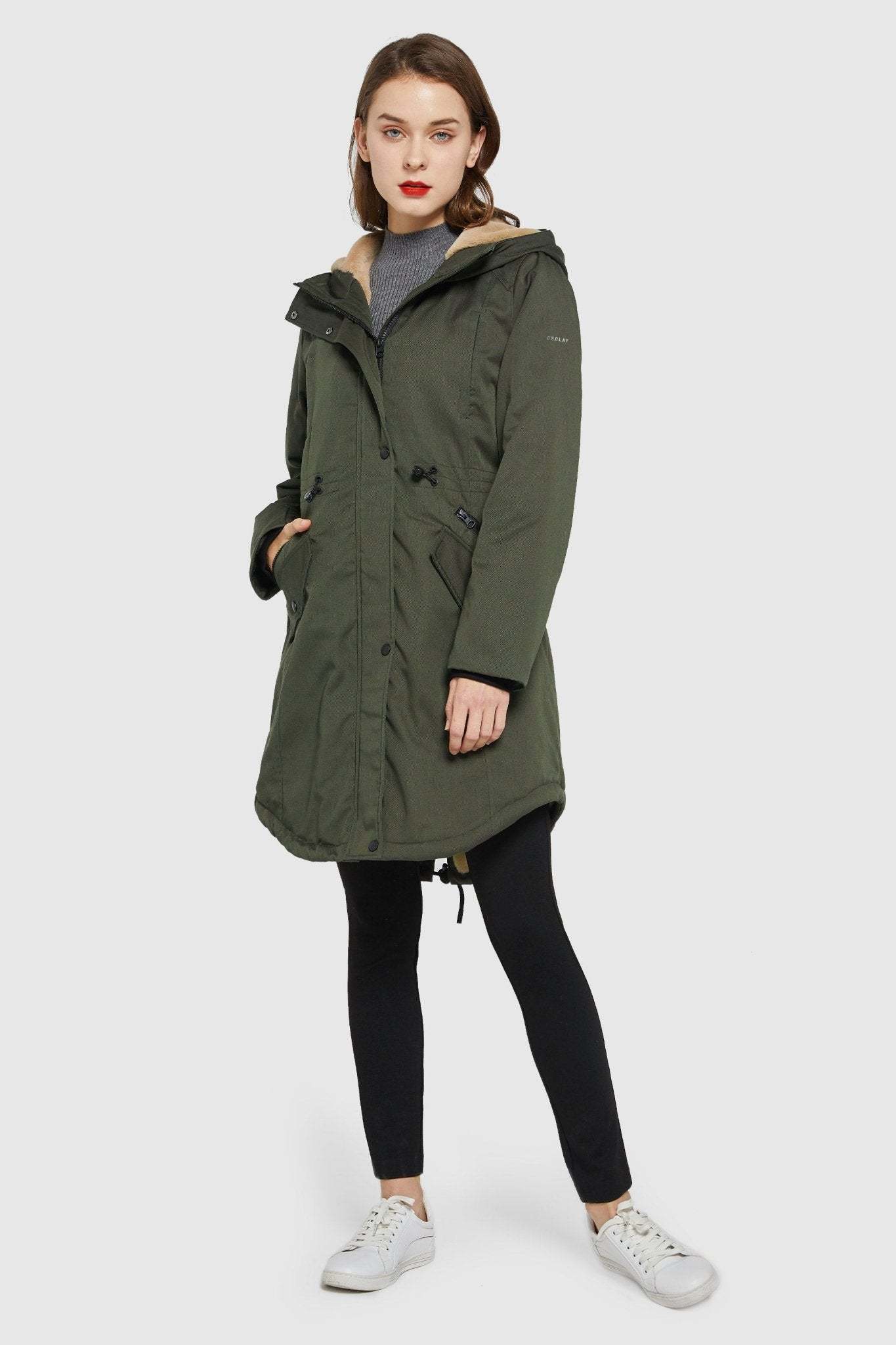 Fleece-Lined Hooded Parka Jacket with Pockets