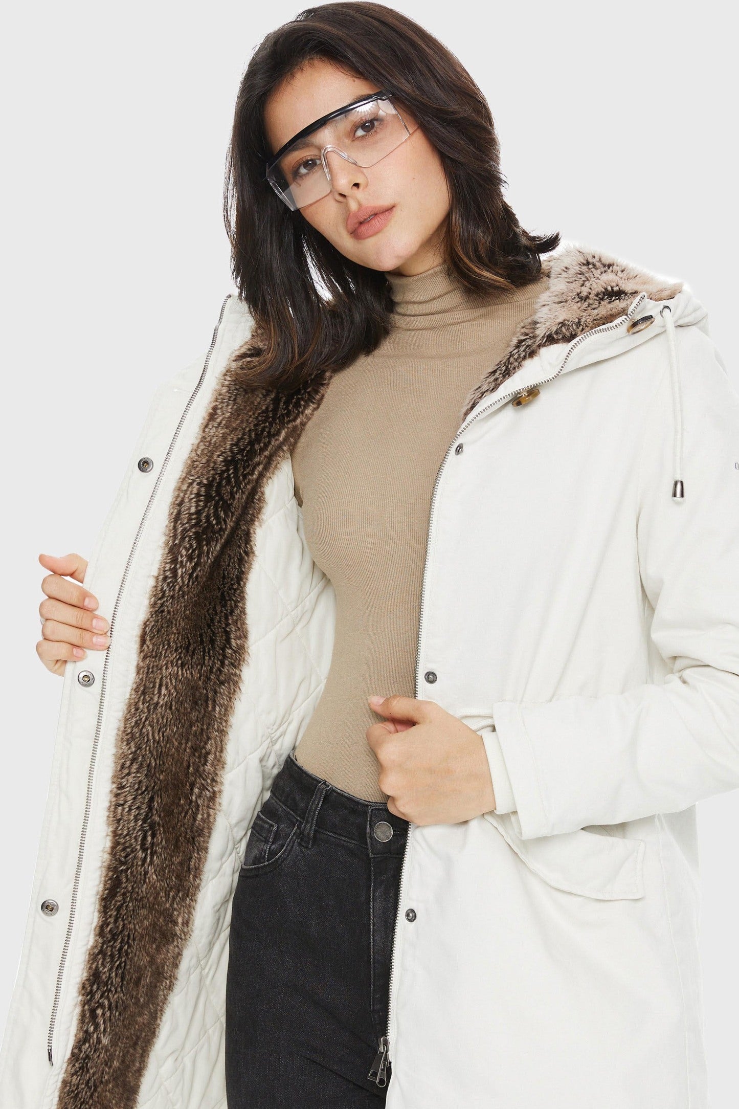 Faux Fur Lined Military Fleece Parka Jacket