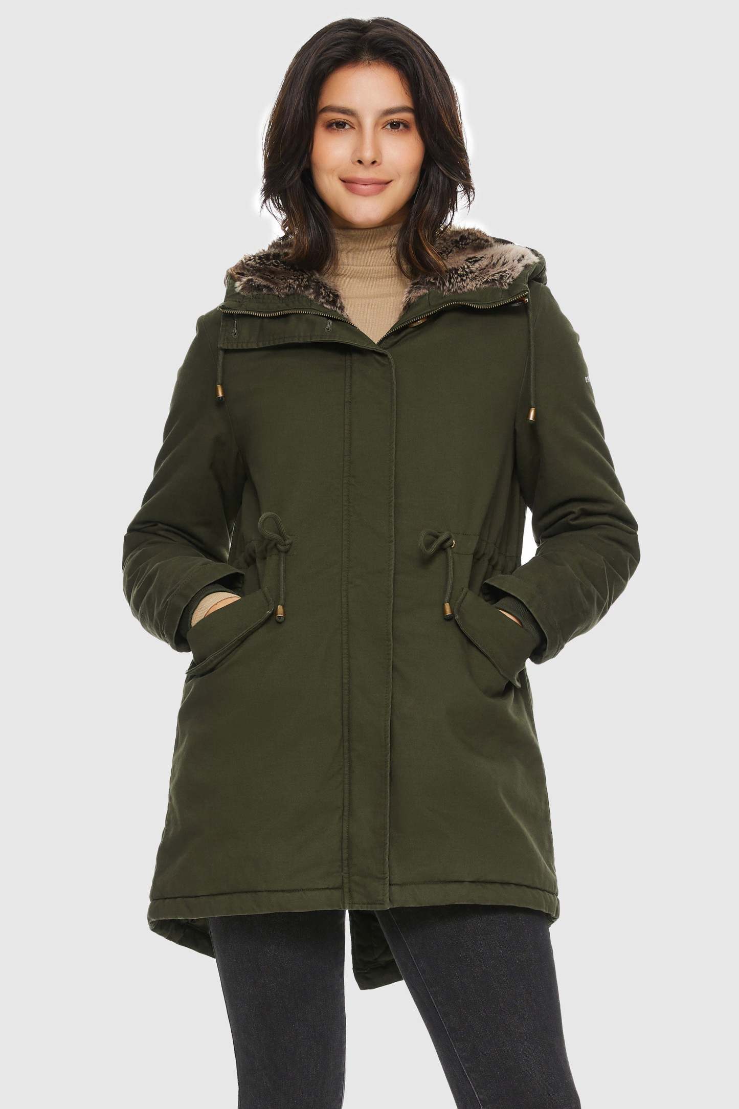 Faux Fur Lined Military Fleece Parka Jacket