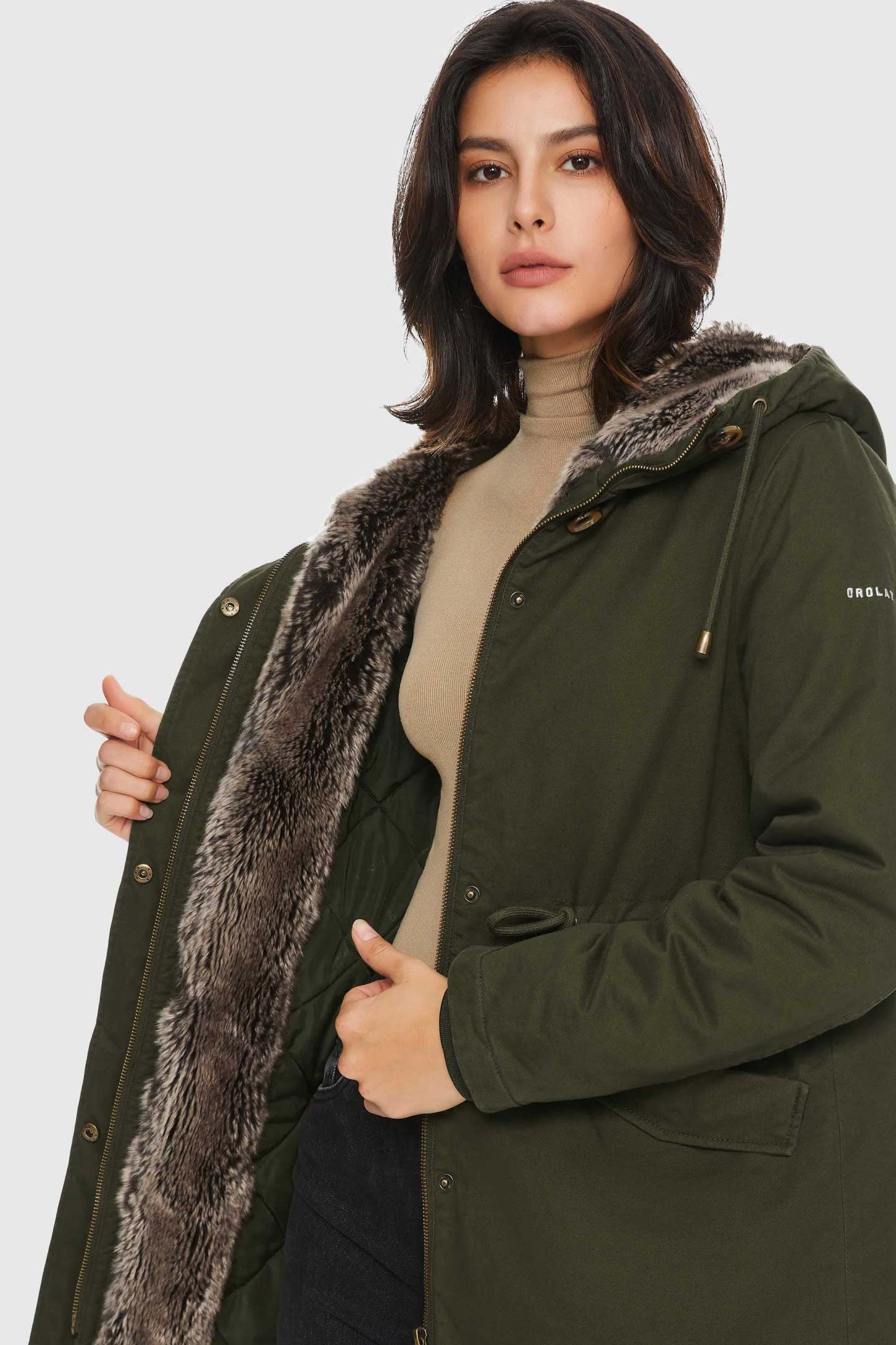 Faux Fur Lined Military Fleece Parka Jacket
