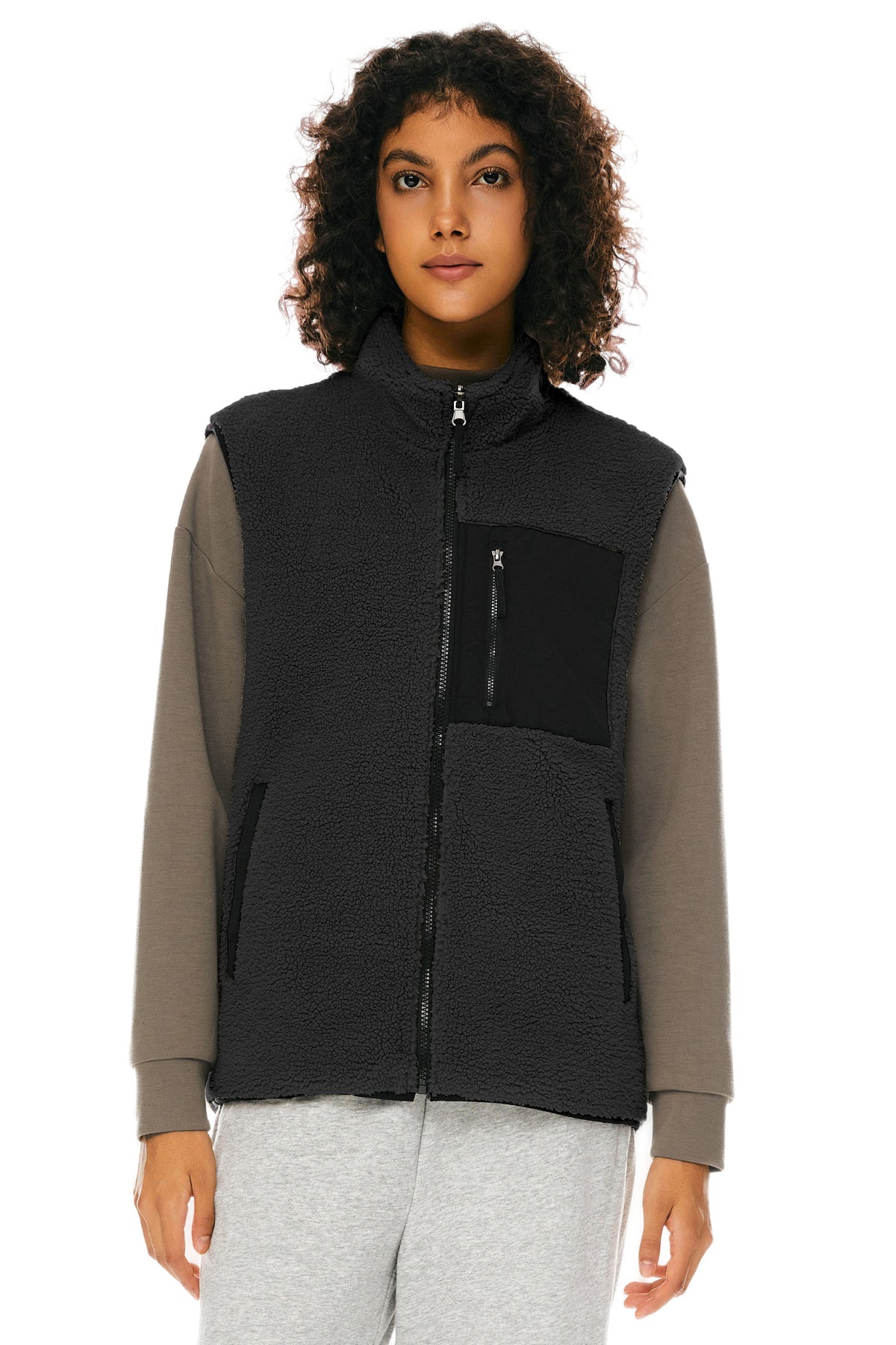 Oversized Fleece Reversible Vest Sherpa with Pockets