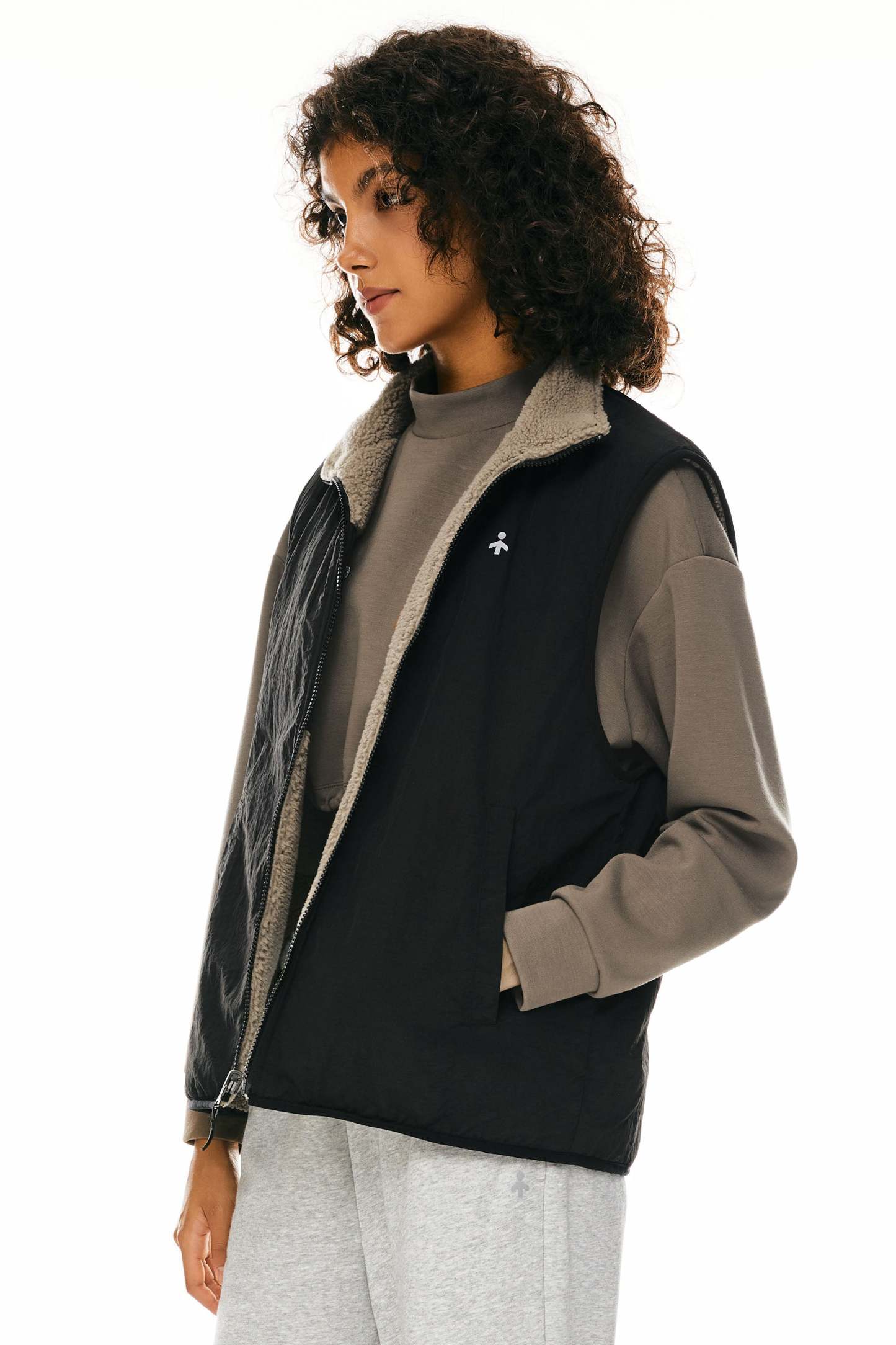 Oversized Fleece Reversible Vest Sherpa with Pockets