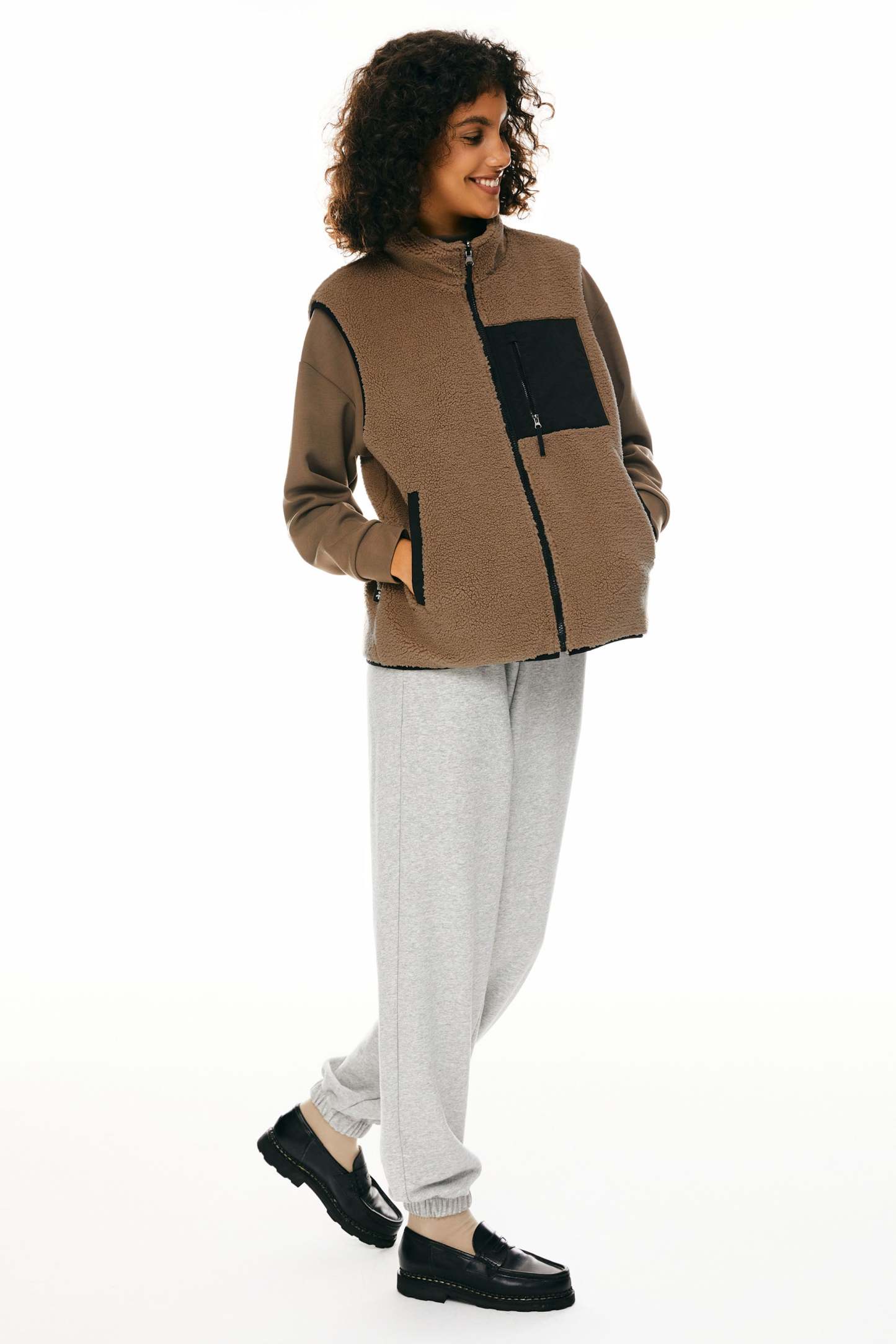 Oversized Fleece Reversible Vest Sherpa with Pockets