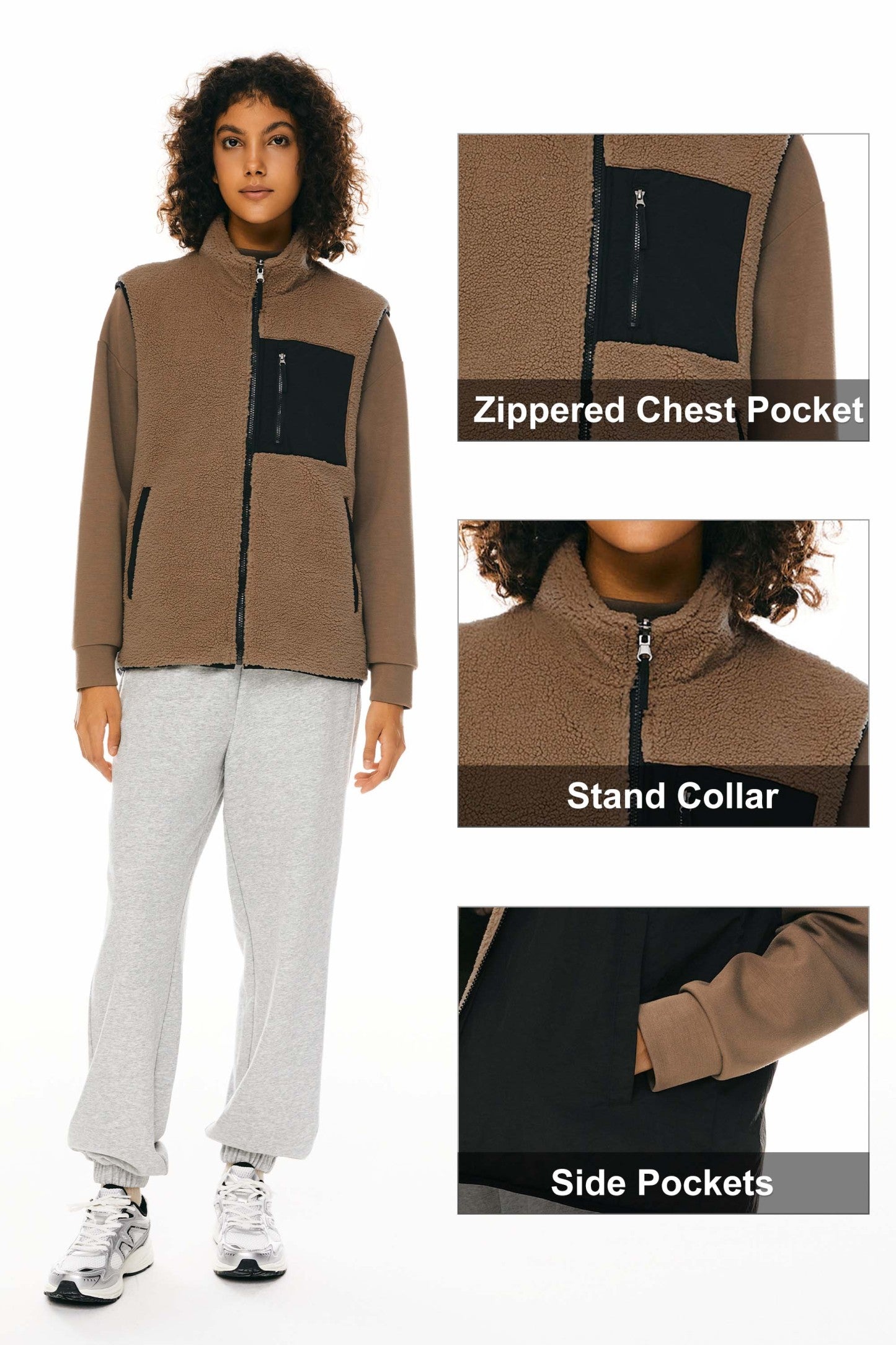 Oversized Fleece Reversible Vest Sherpa with Pockets