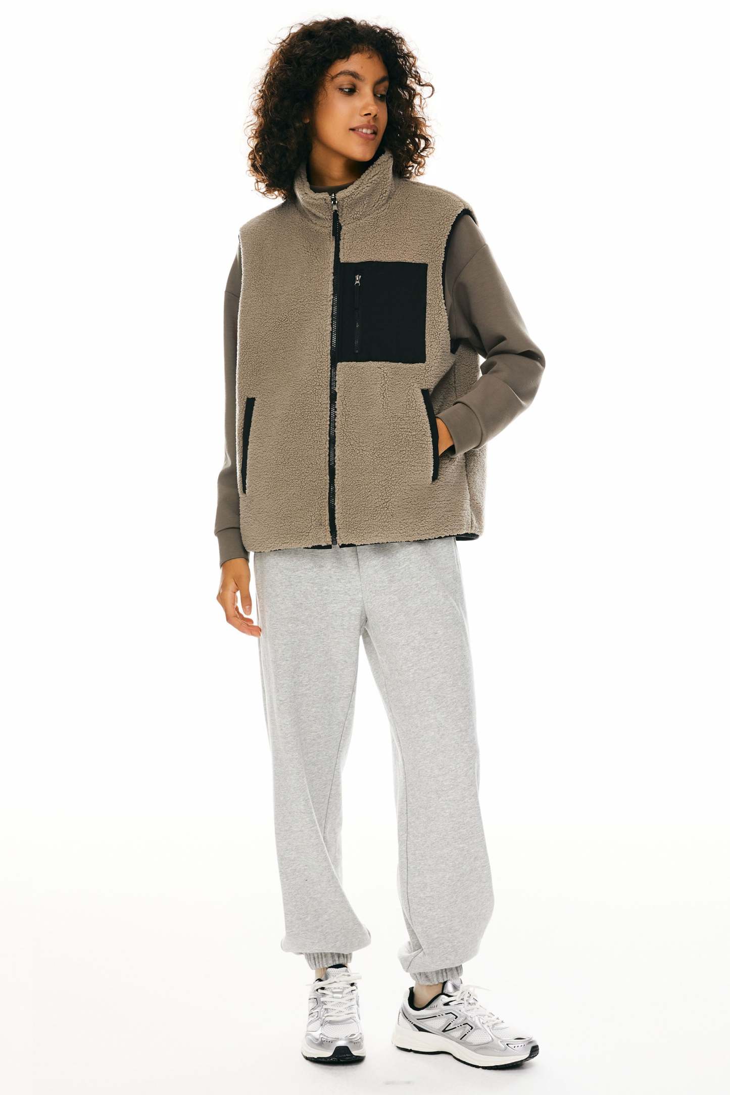 Oversized Fleece Reversible Vest Sherpa with Pockets