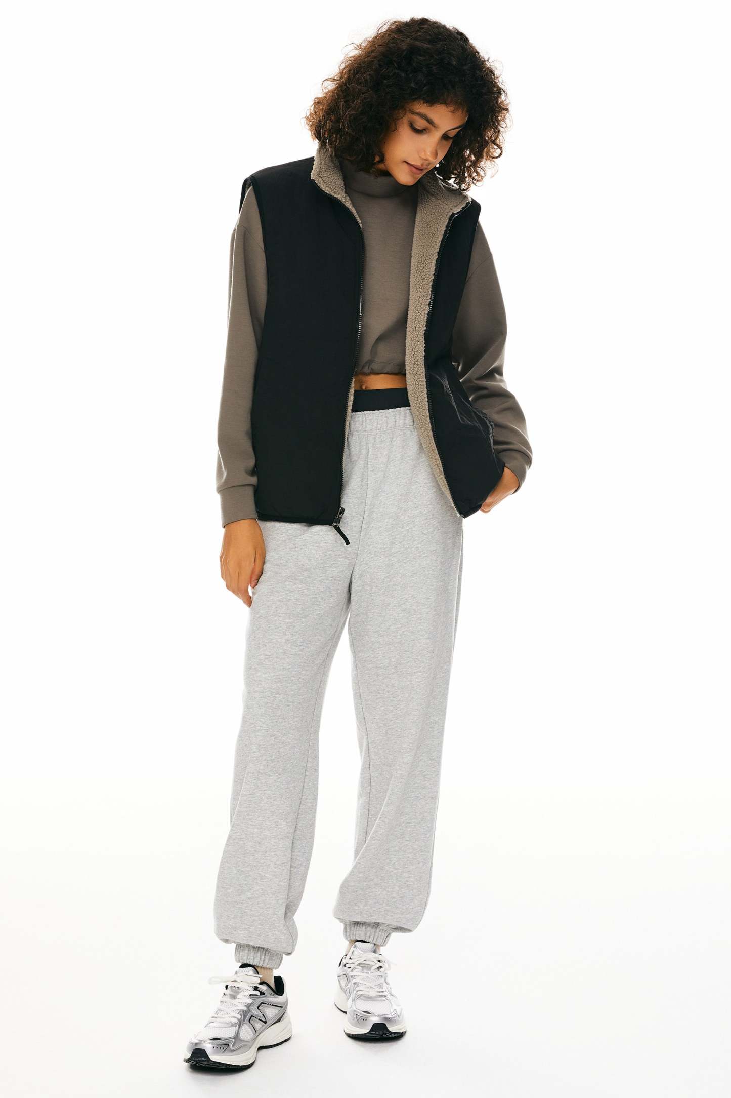 Oversized Fleece Reversible Vest Sherpa with Pockets