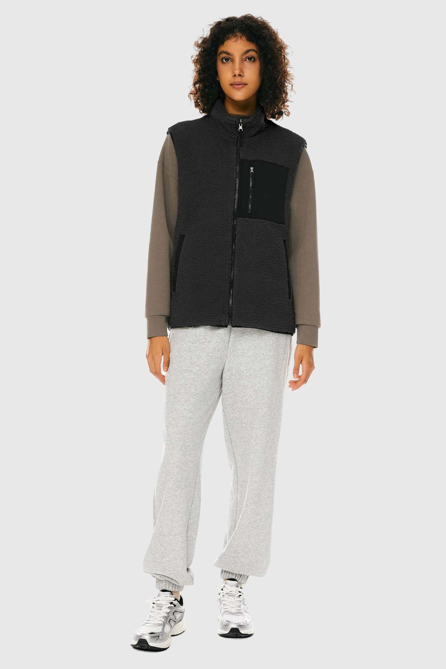 Oversized Fleece Reversible Vest Sherpa with Pockets