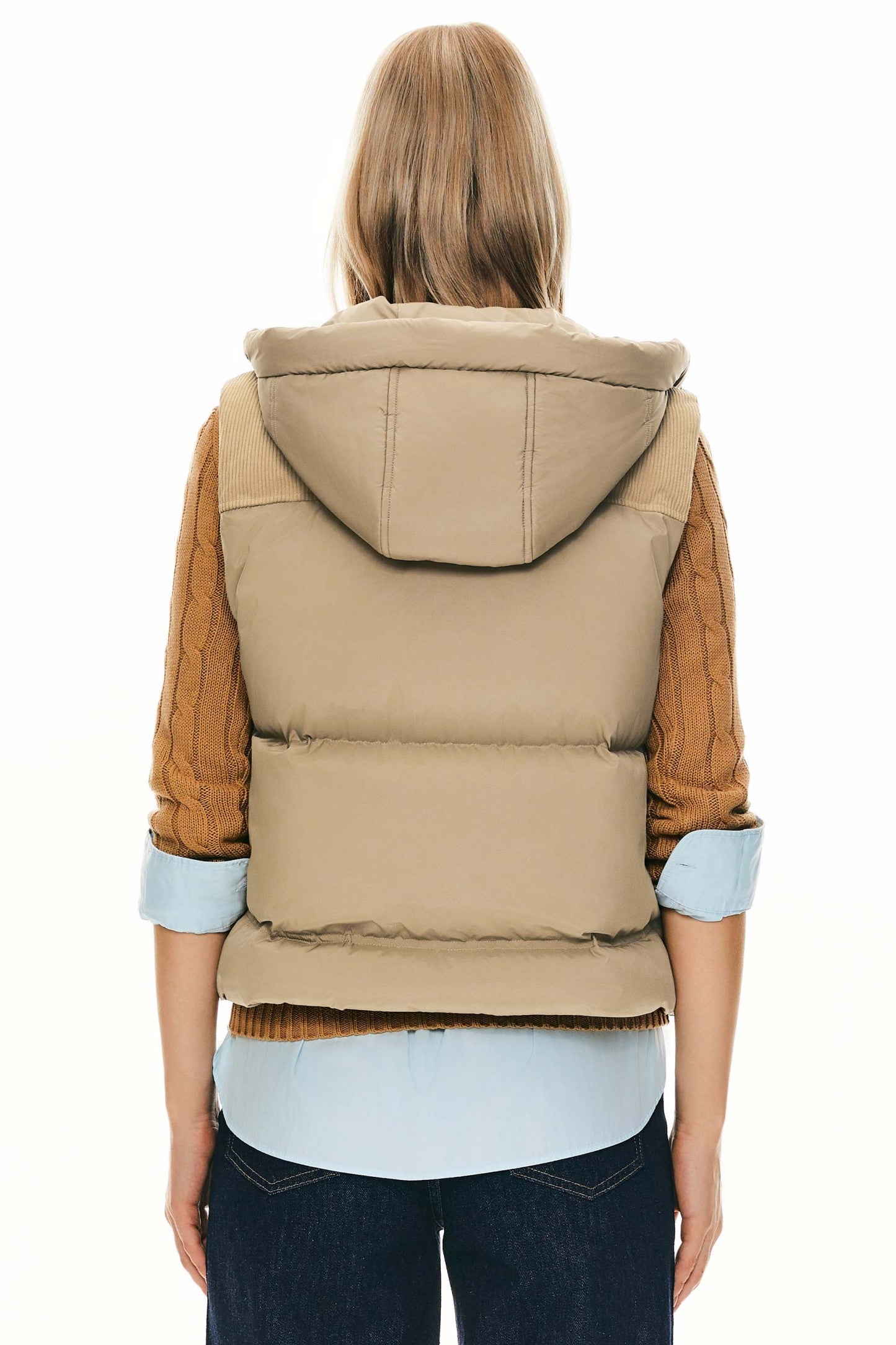 Hooded Puffer Down Vest Cropped Zip Up Lightweight