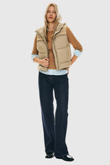 Hooded Puffer Down Vest Cropped Zip Up Lightweight