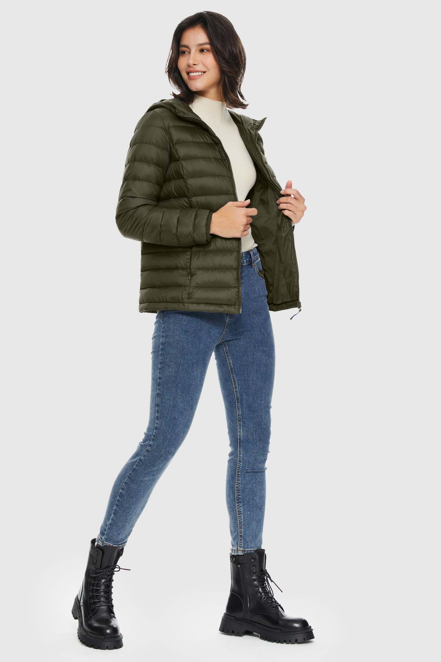 Lightweight Packable Down Jacket with Stand Collar with hood