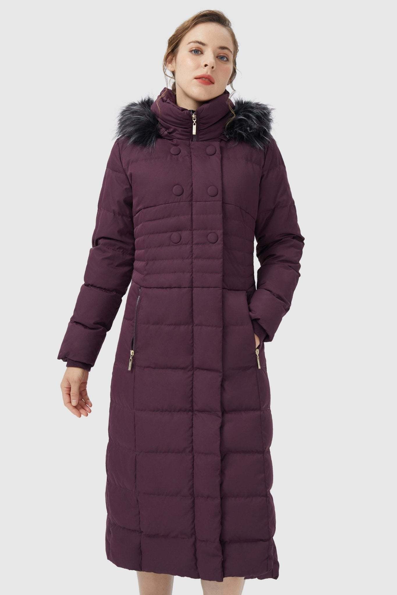 Long Puffer Down Coat with Hood Fur