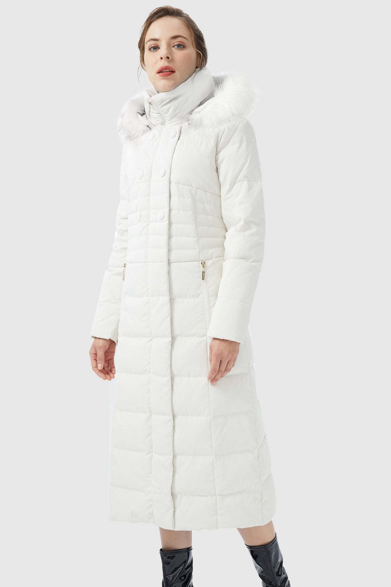 Long Puffer Down Coat with Hood Fur