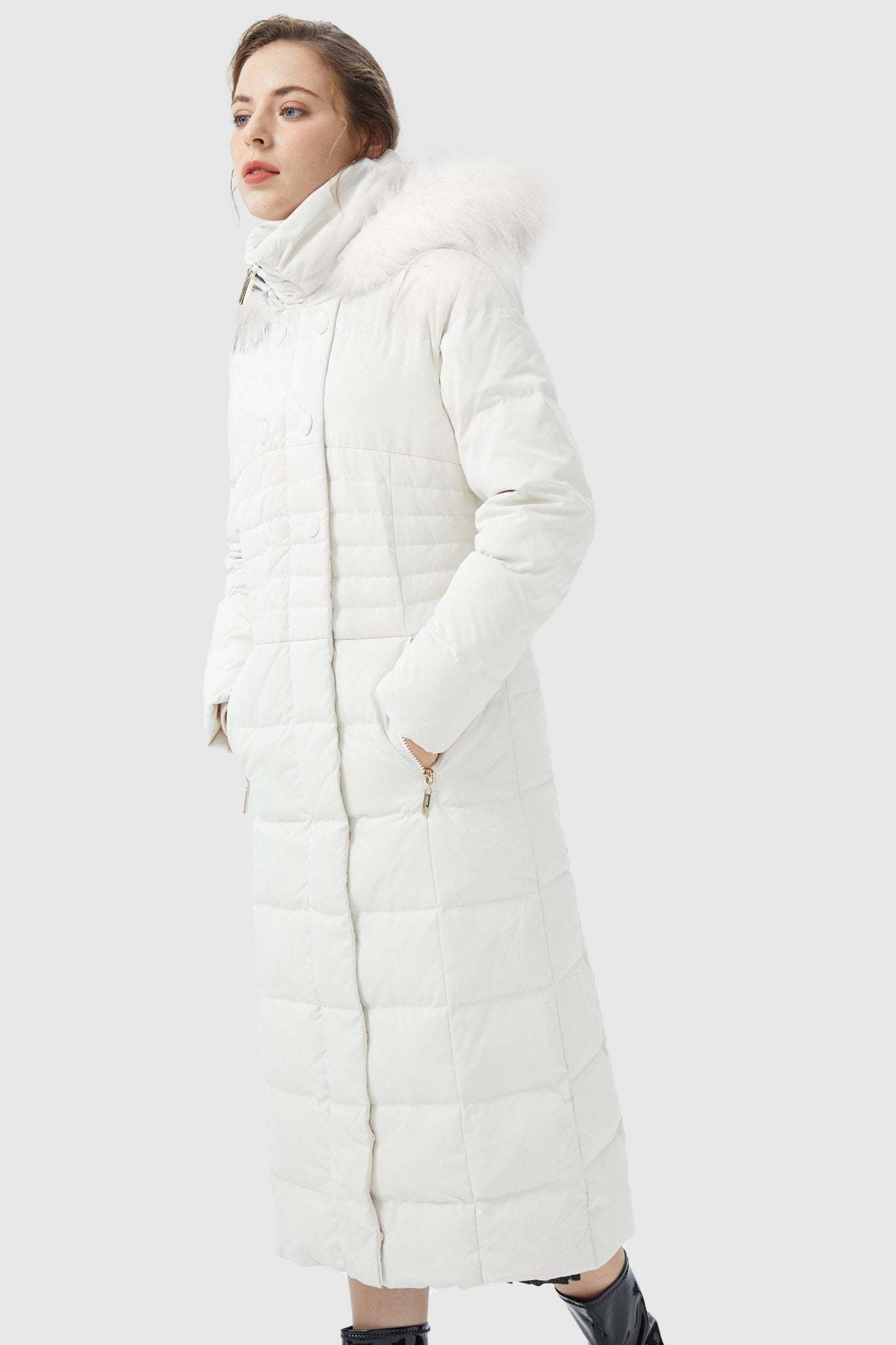 Long Puffer Down Coat with Hood Fur