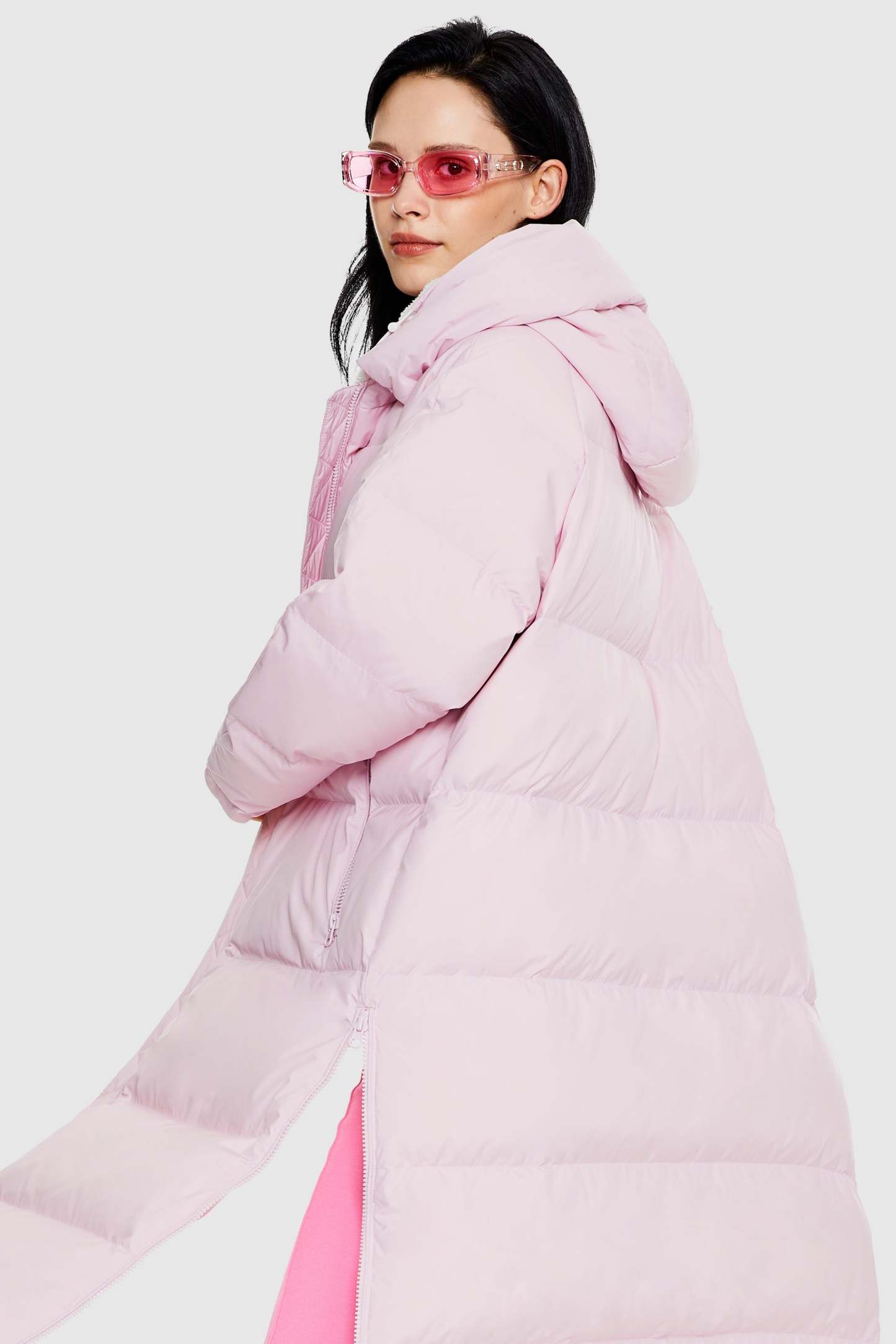 Long Puffer Down Jacket with Hem Slit