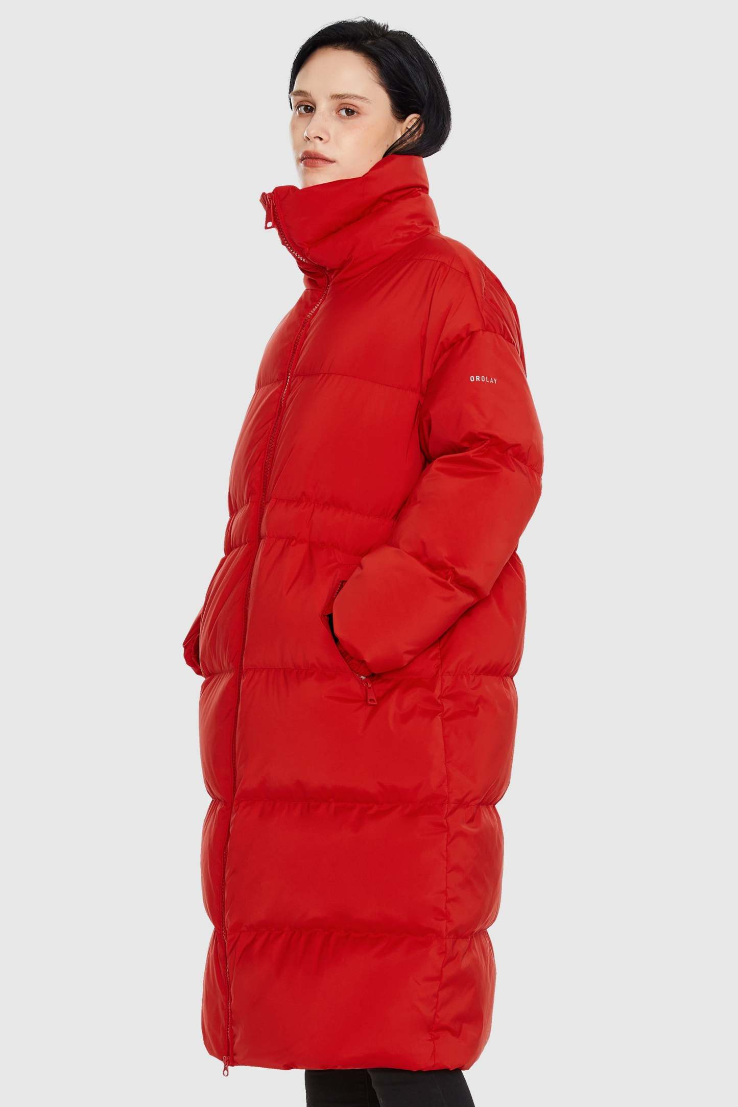Long Down Puffer Jacket with Velcro Belt
