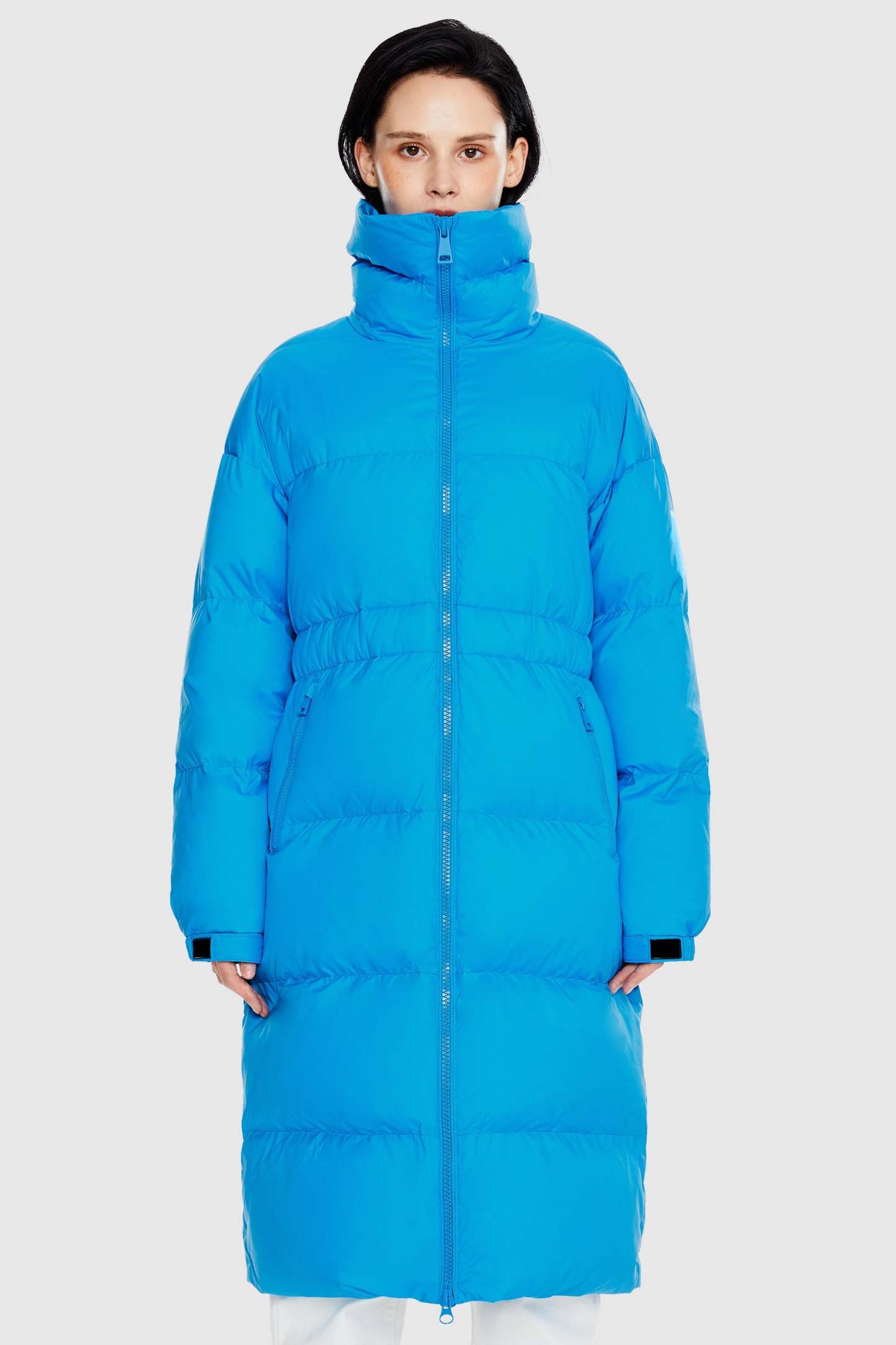 Long Down Puffer Jacket with Velcro Belt