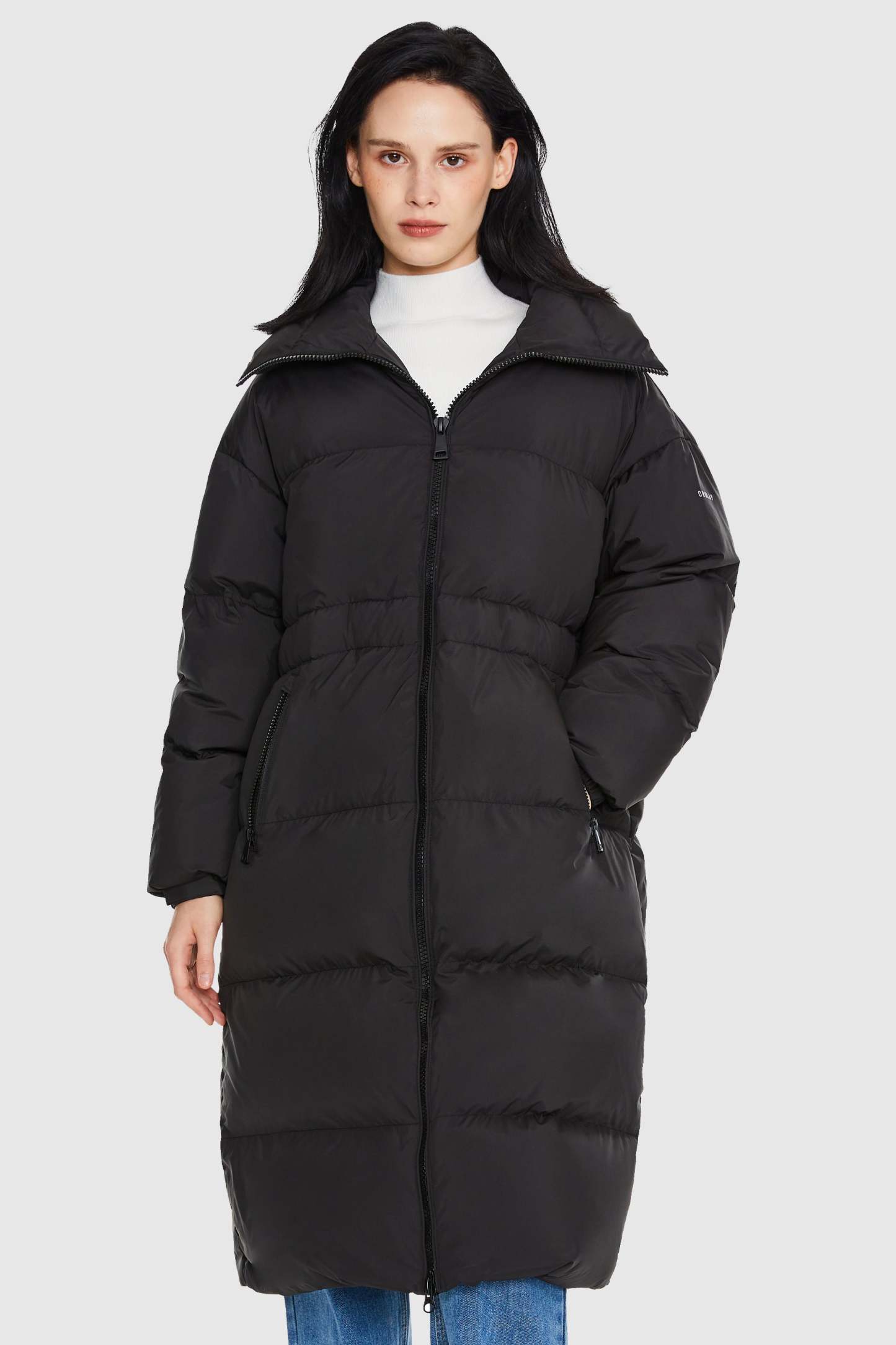 Long Down Puffer Jacket with Velcro Belt