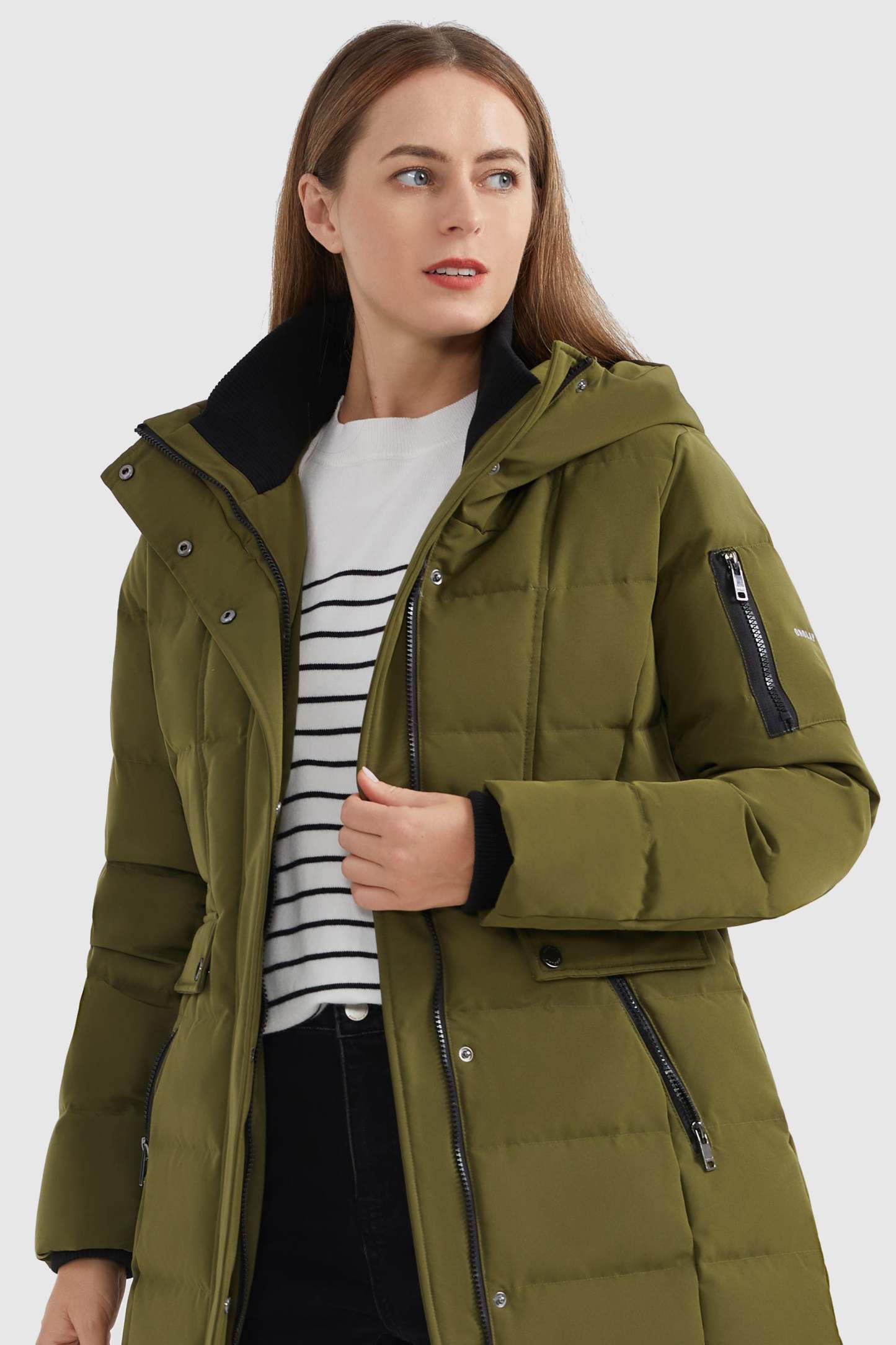 Mid Length Slant Pocket Down Puffer Jacket