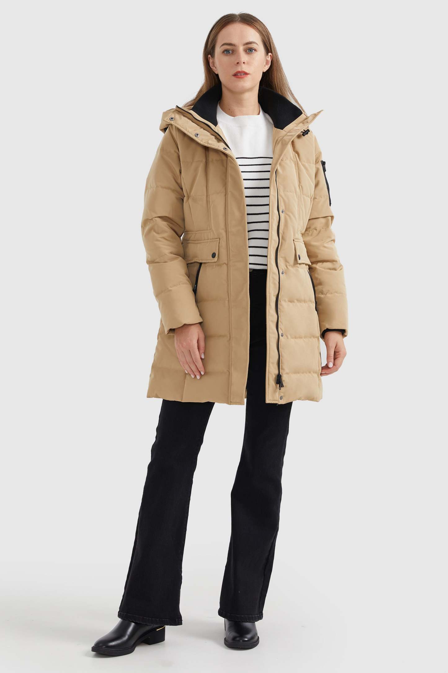 Mid Length Slant Pocket Down Puffer Jacket