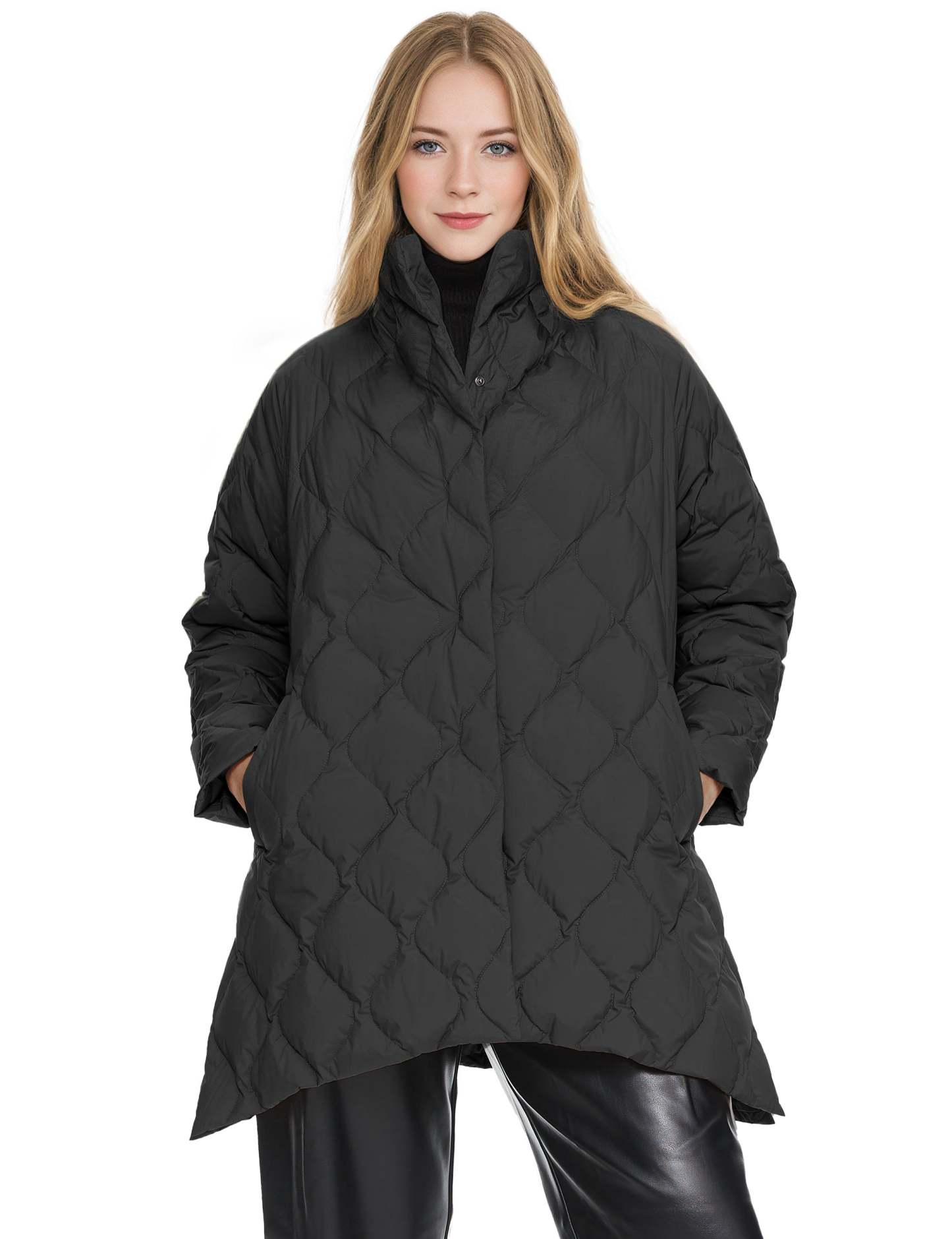 Oversized Quilted Puffer Jacket Lightweight with Pockets