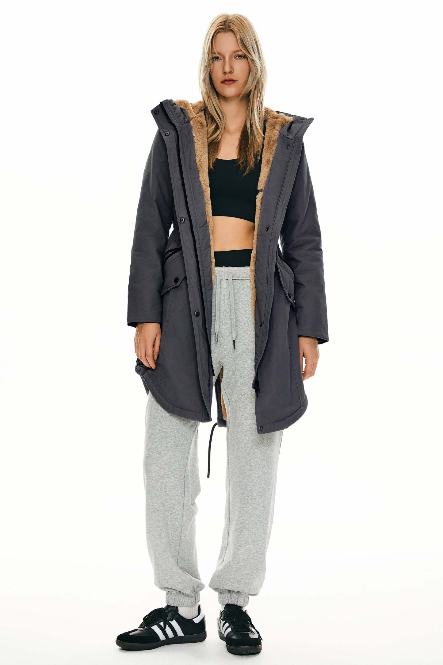 Fleece-Lined Hooded Parka Jacket with Pockets