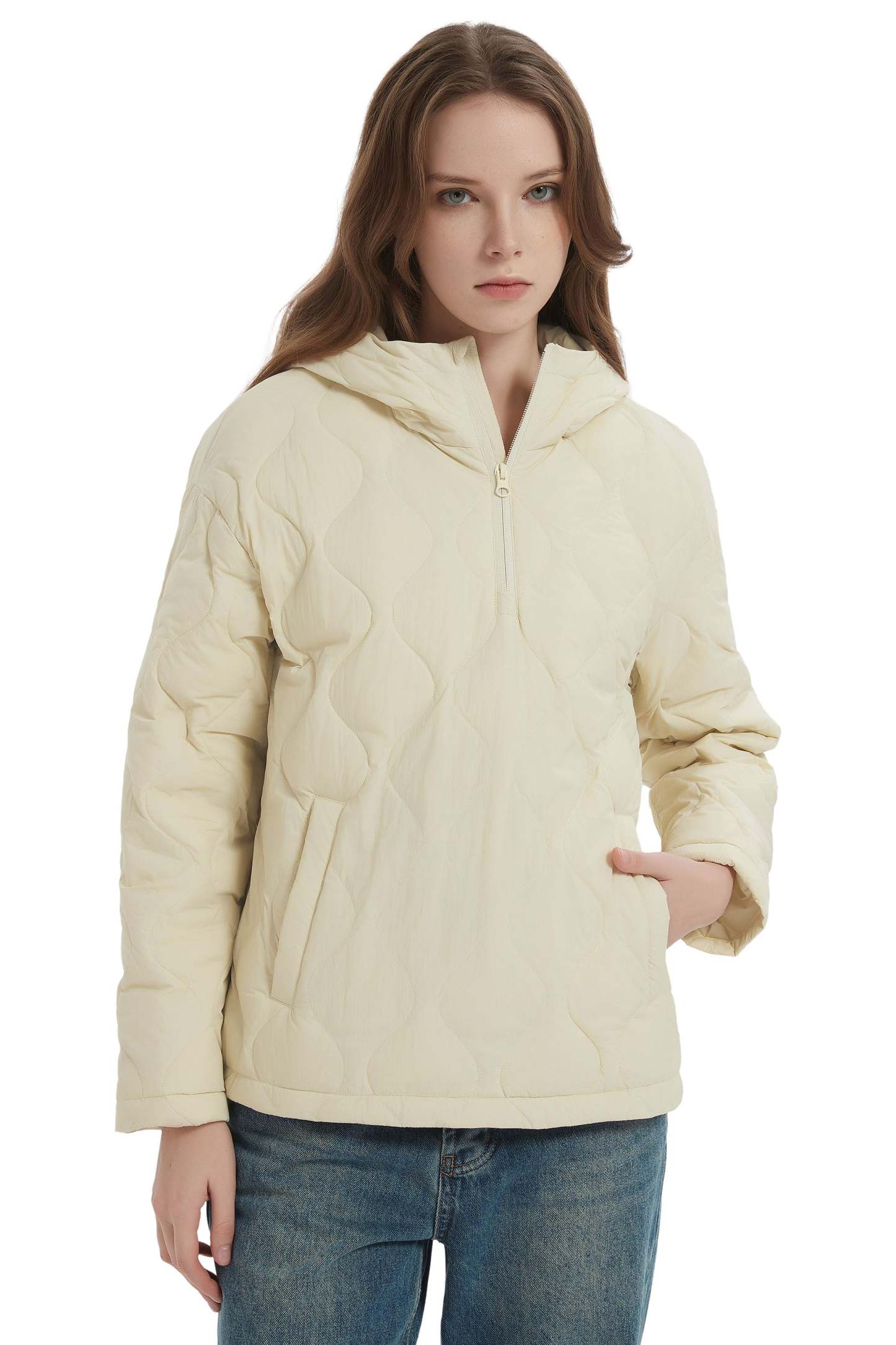 Down Puffer Jacket Half Zip Hoodies Coat