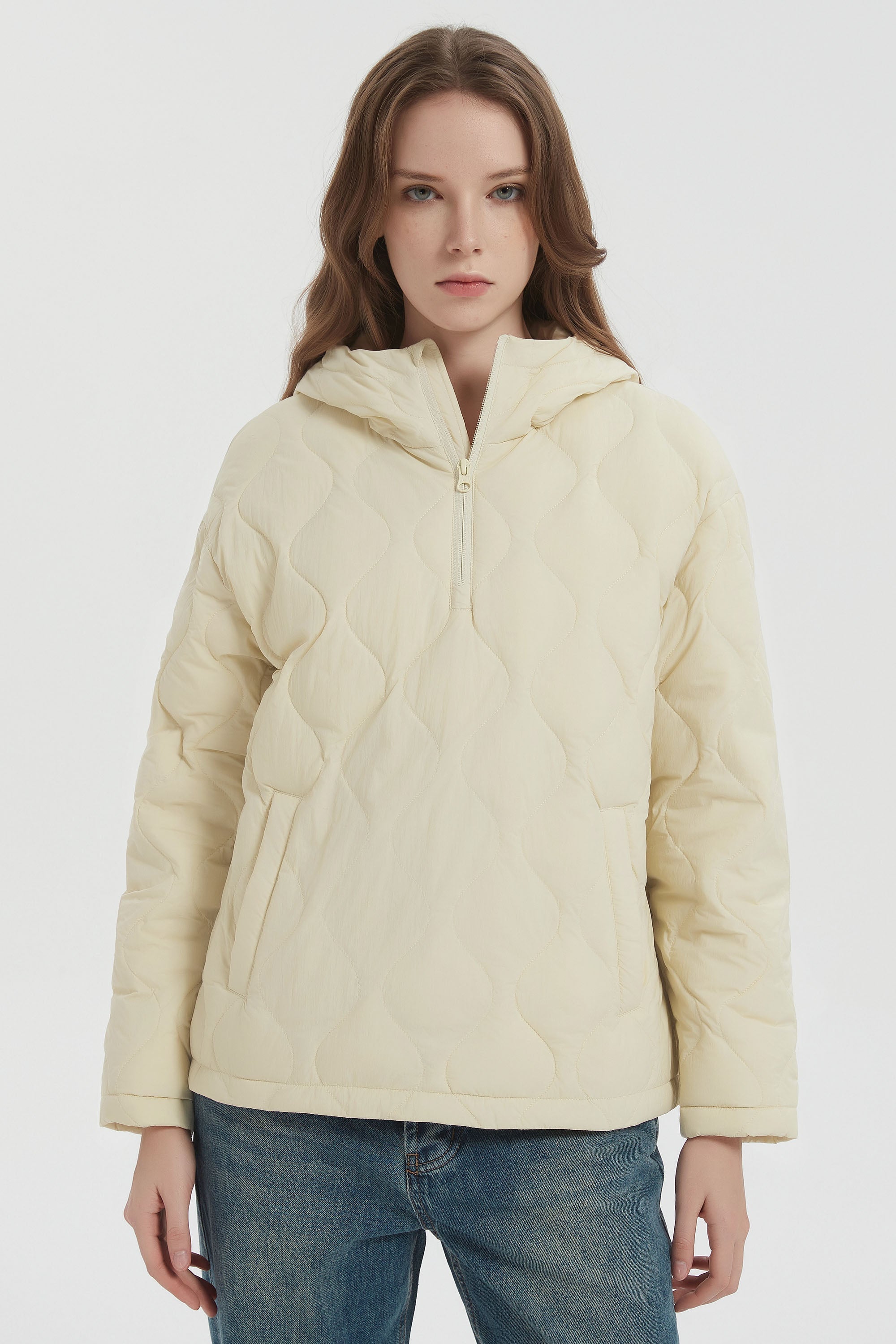 Down Puffer Jacket Half Zip Hoodies Coat