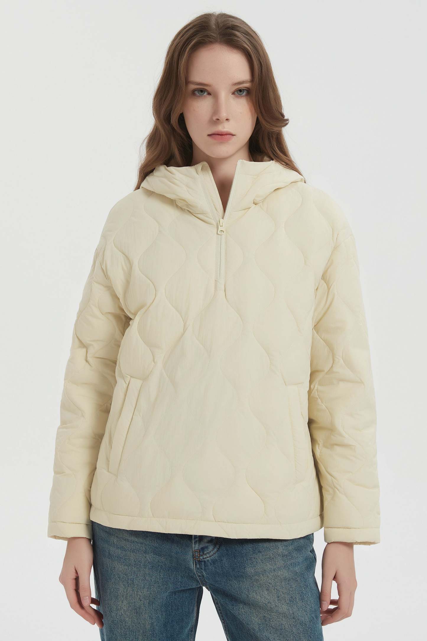 Down Puffer Jacket Half Zip Hoodies Coat