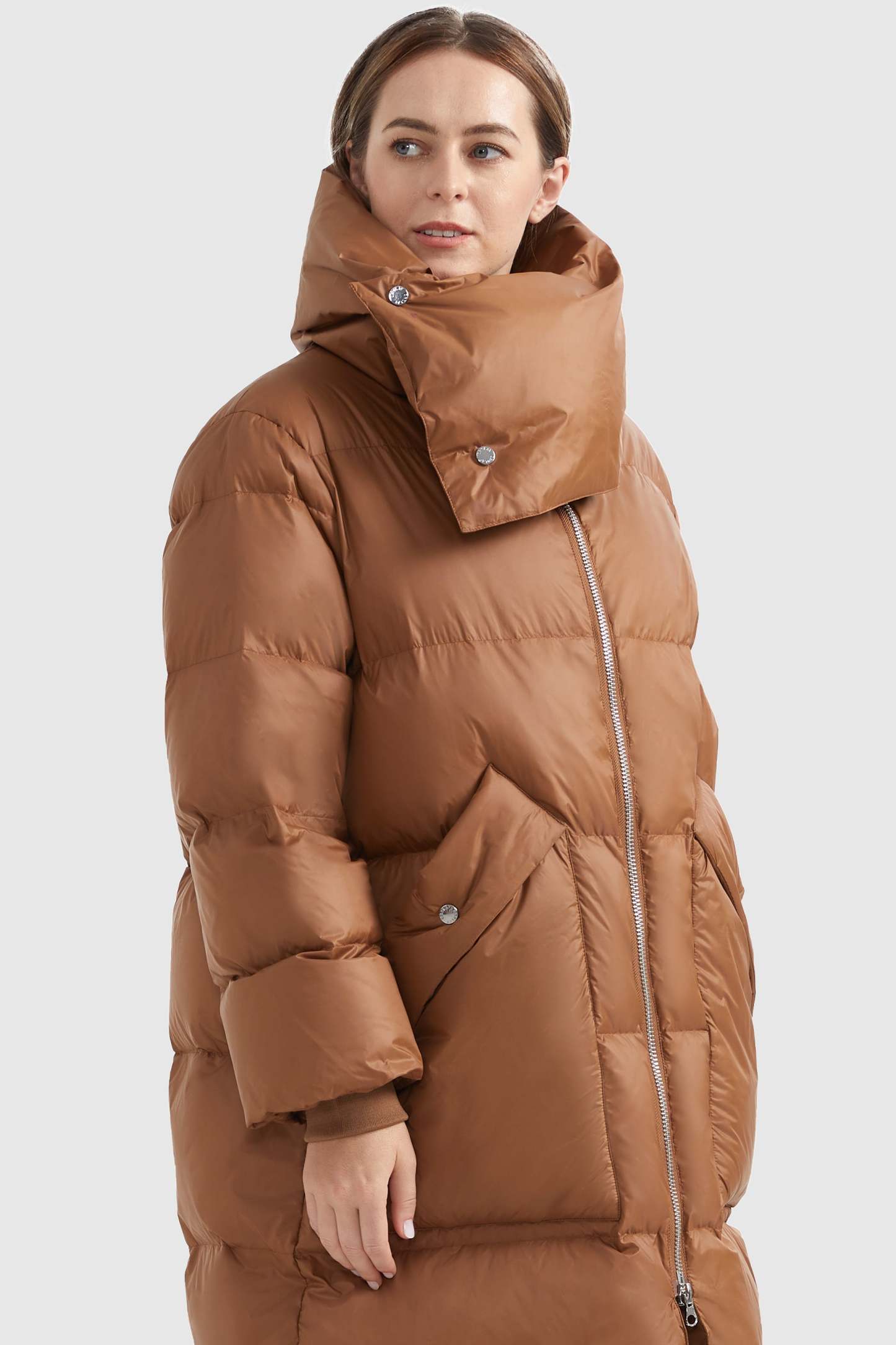 Puffer Long Stylish Winter Down Jacket with Warm Thickened Collar