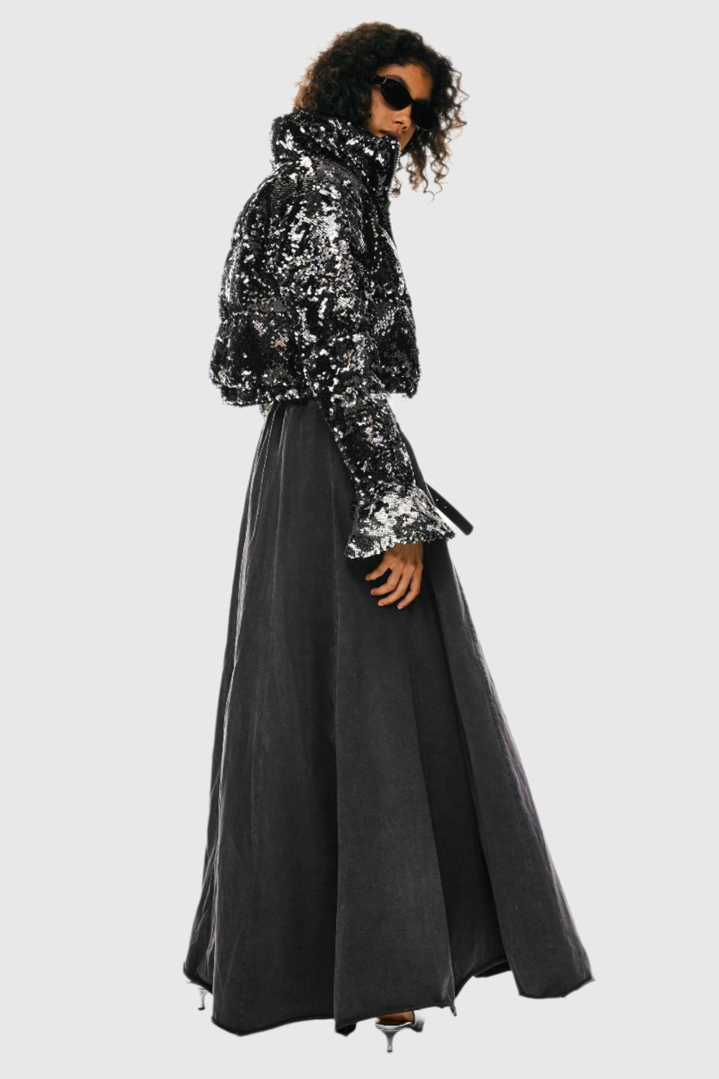 Sequin Fashion Petite Down Jacket with Stand Collar