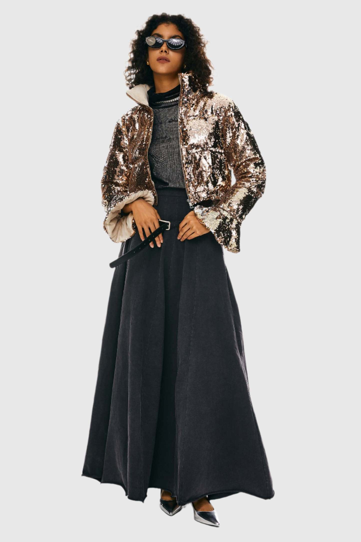 Sequin Fashion Petite Down Jacket with Stand Collar