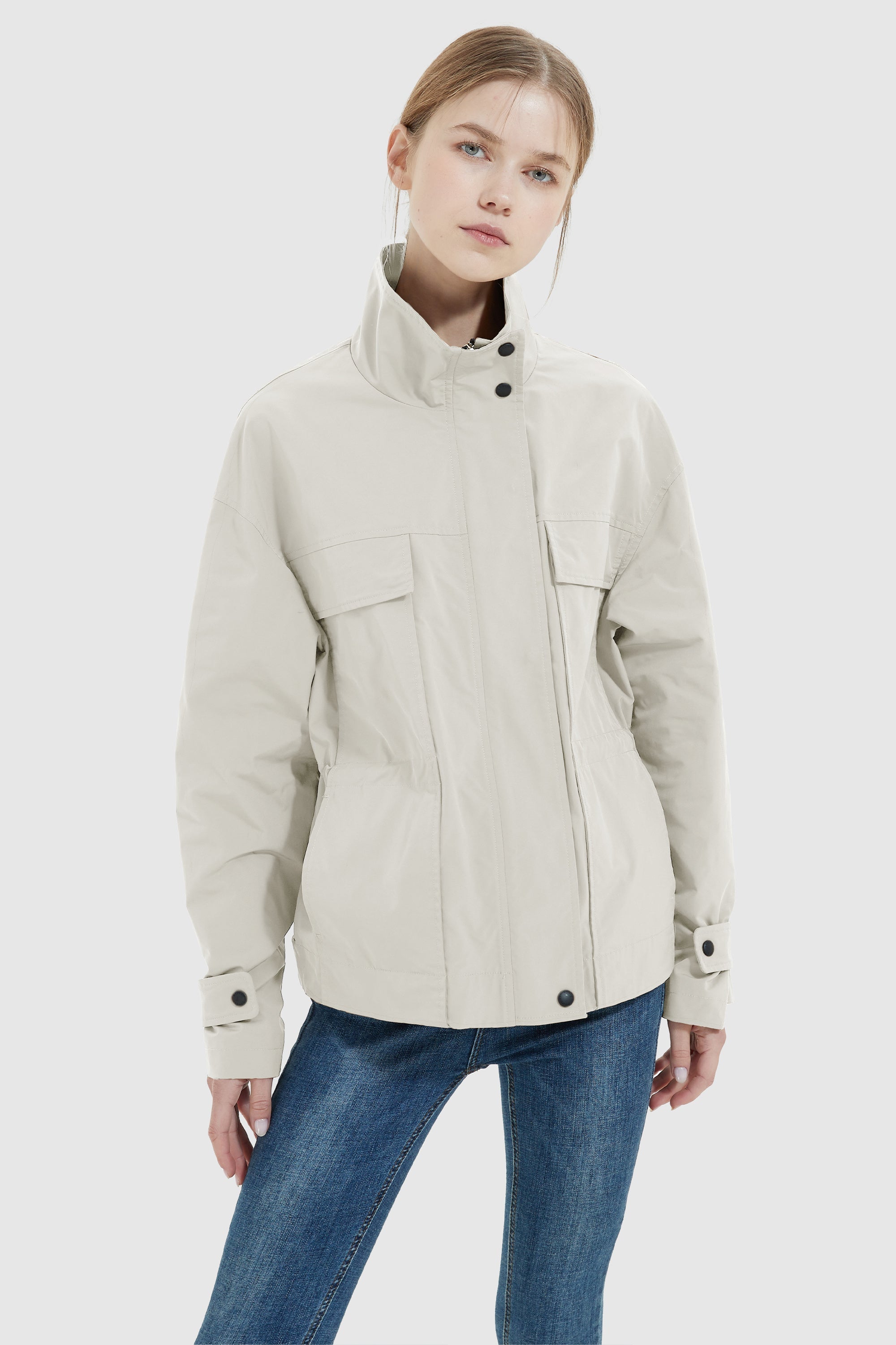 Stand Collar Zip Up Simple Jacket