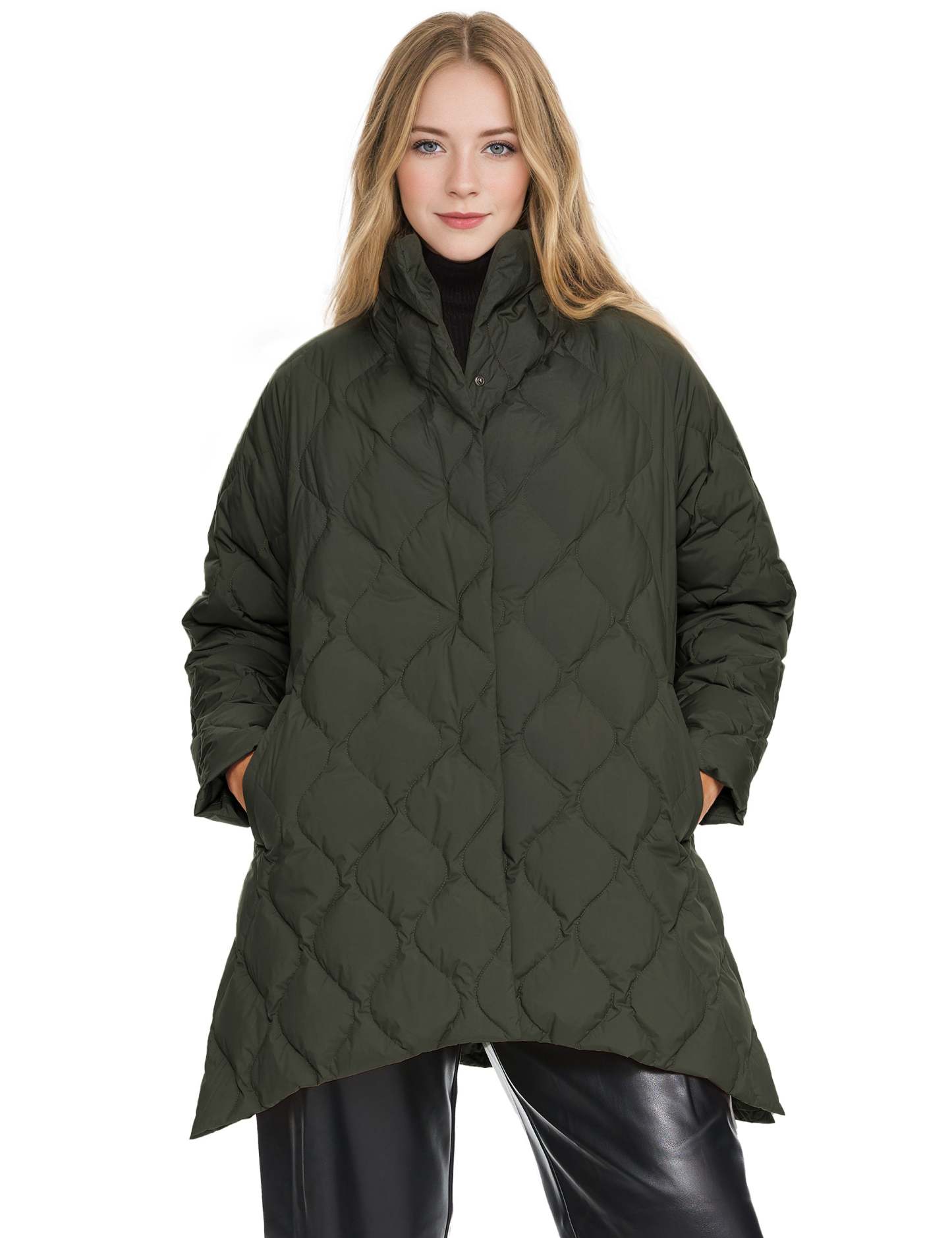 Oversized Quilted Puffer Jacket Lightweight with Pockets