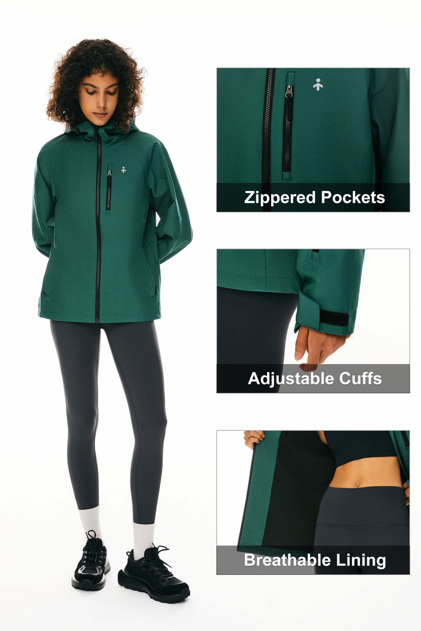 Zip Up Rain Jacket Lightweight Hooded Windbreaker