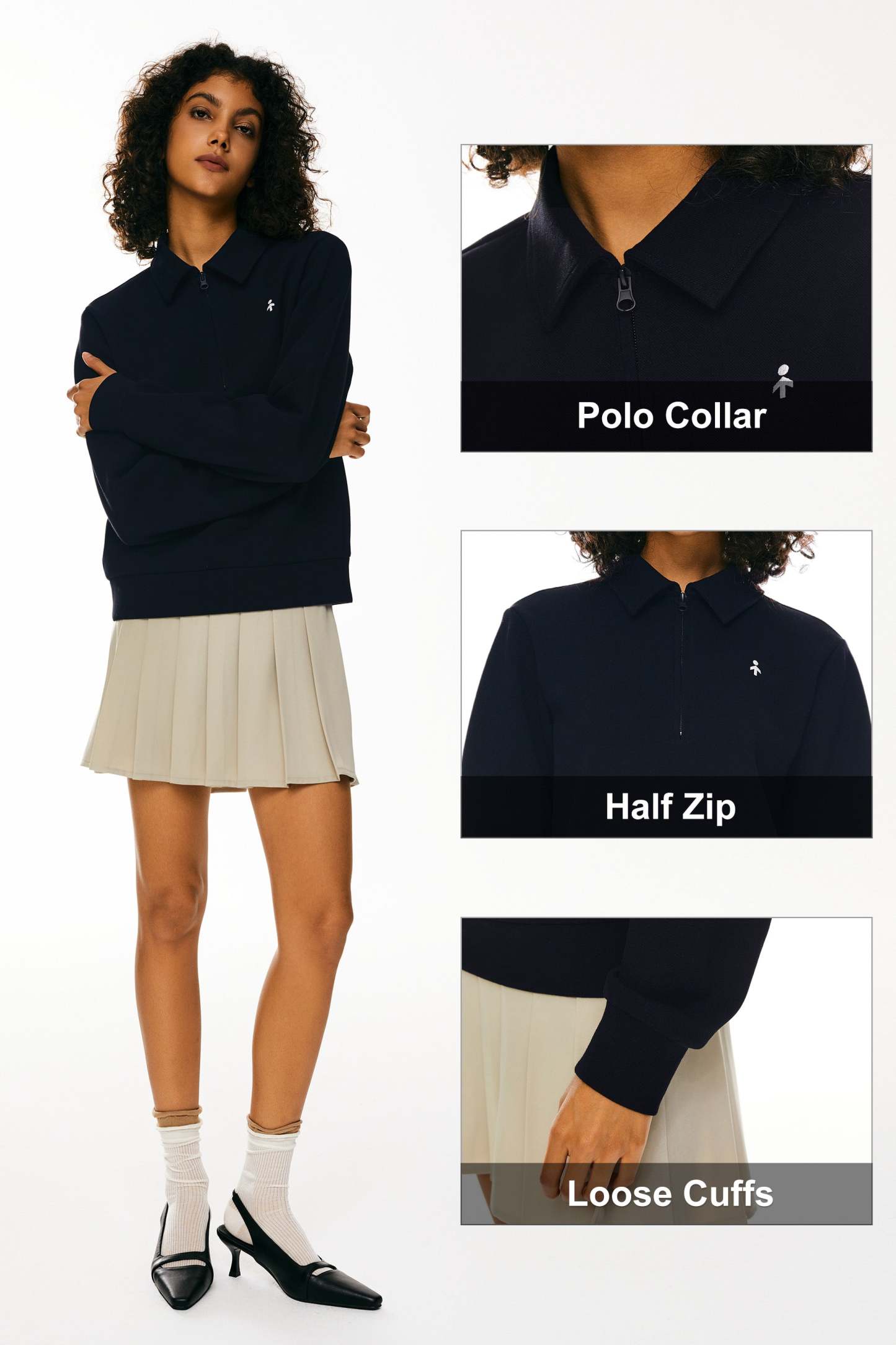 Long Sleeve Polo Sweatshirt Half Zip