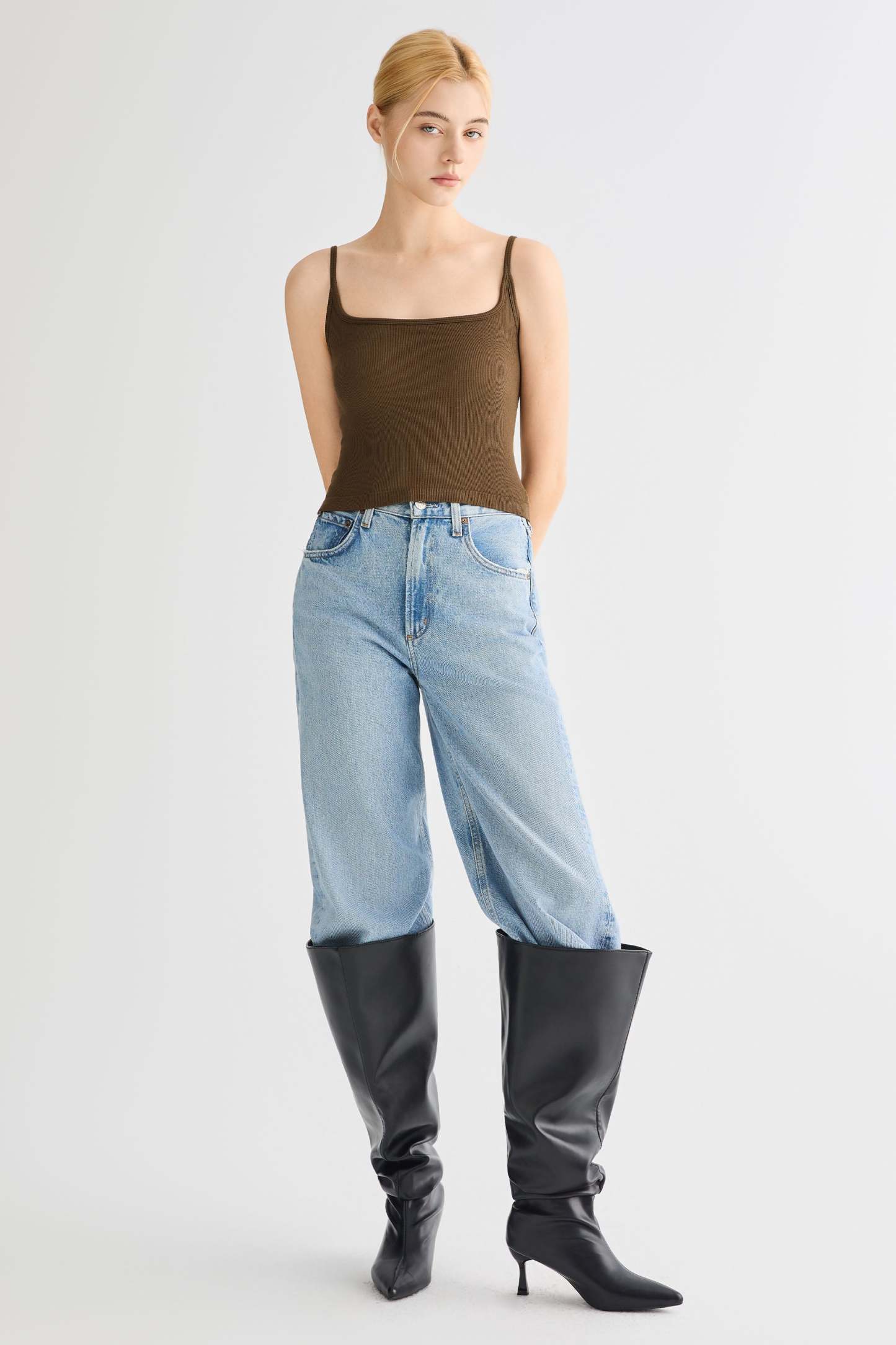 Padded Ribbed Square Neck Tank