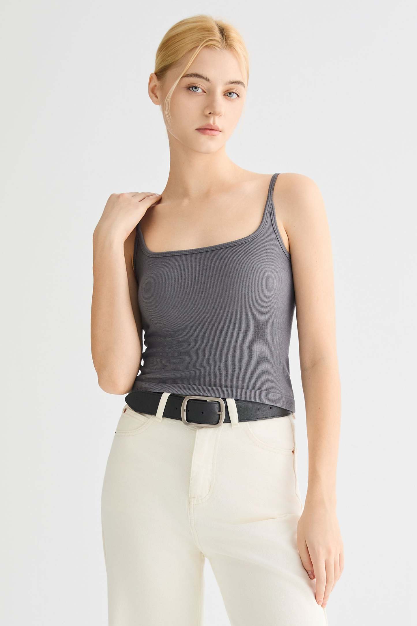 Padded Ribbed Square Neck Tank