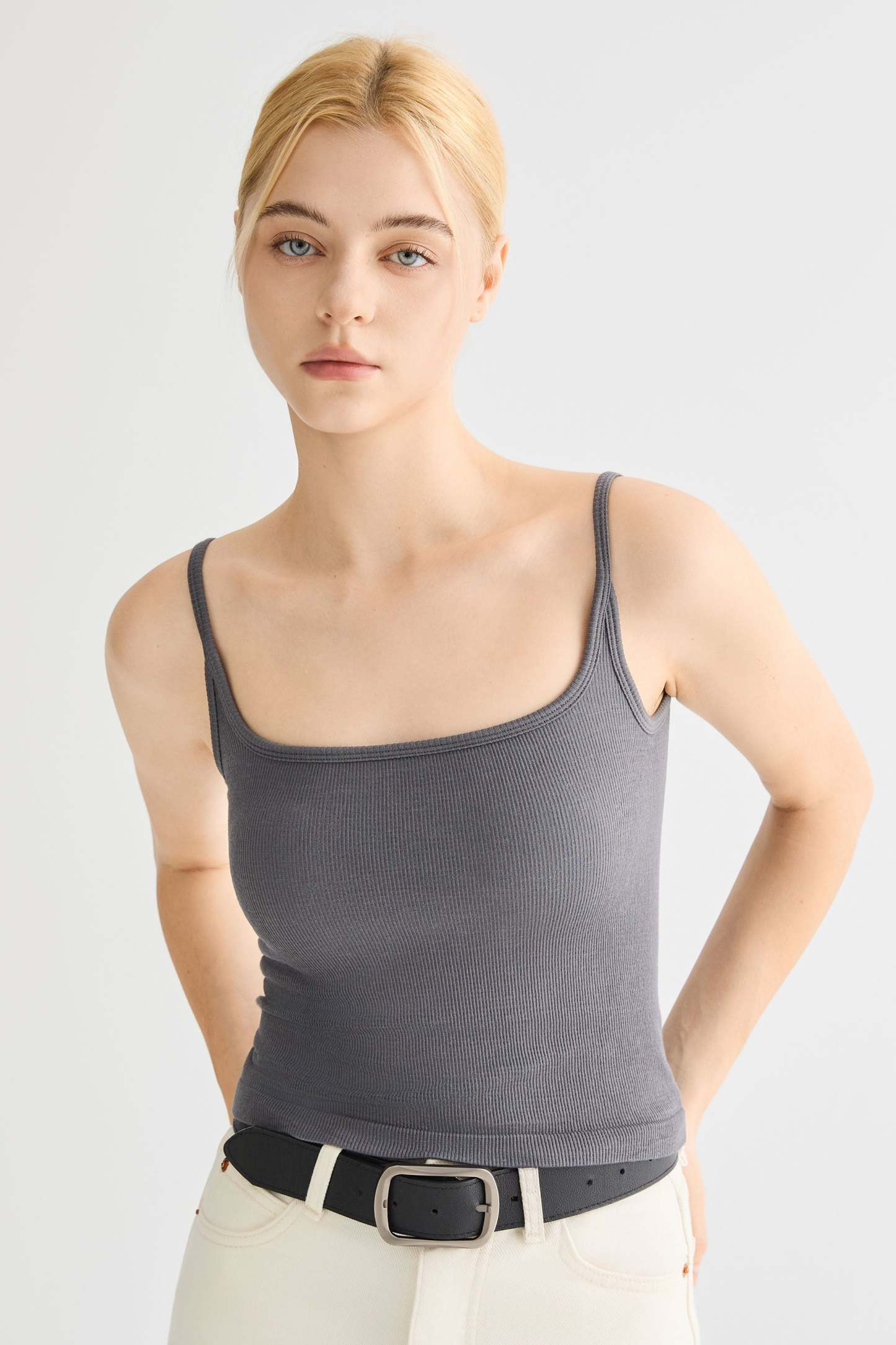 Padded Ribbed Square Neck Tank