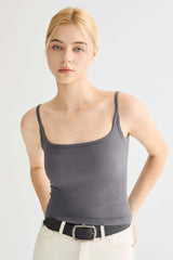 Padded Ribbed Square Neck Tank
