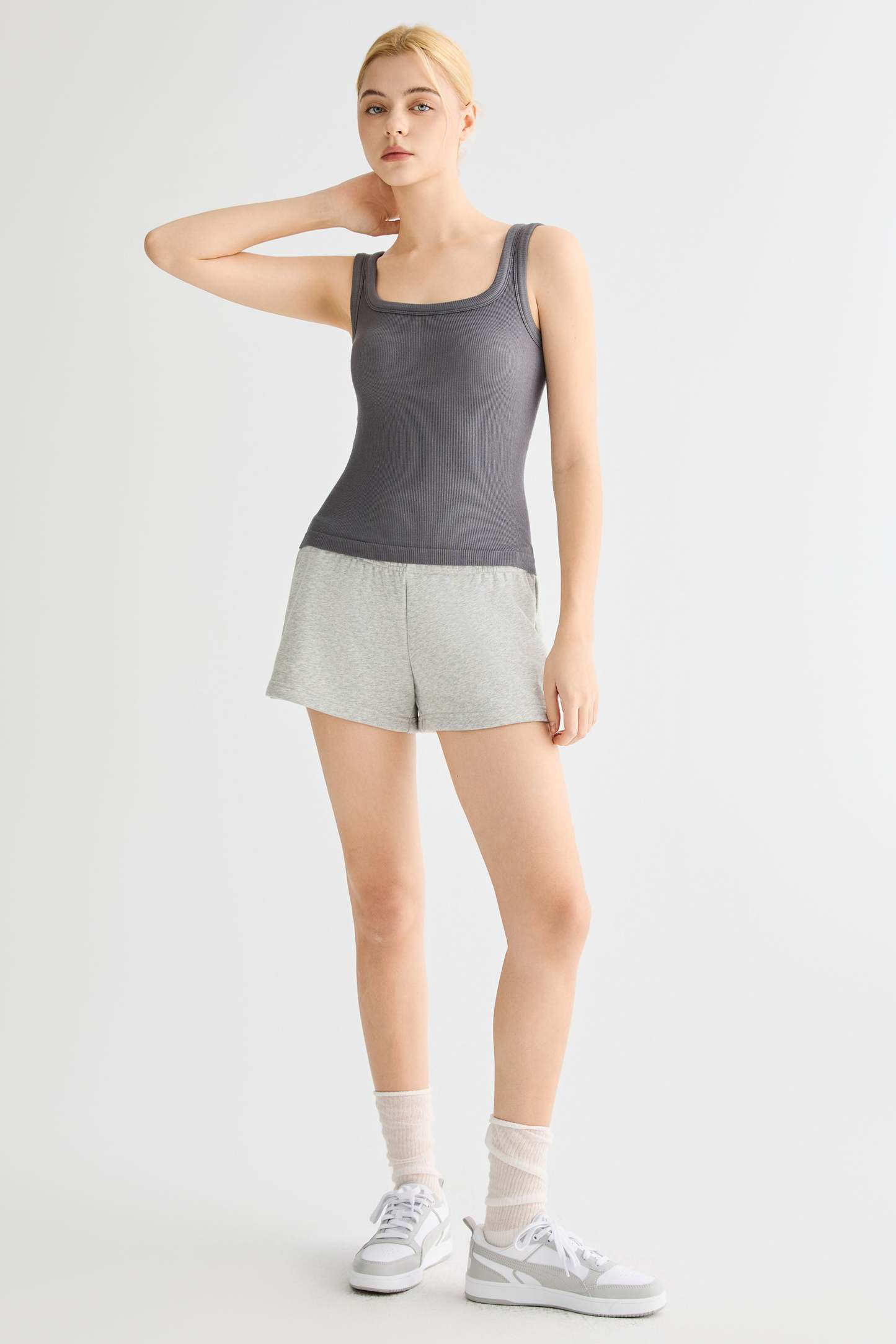 Padded Ribbed Wide-Strap Crew Tank