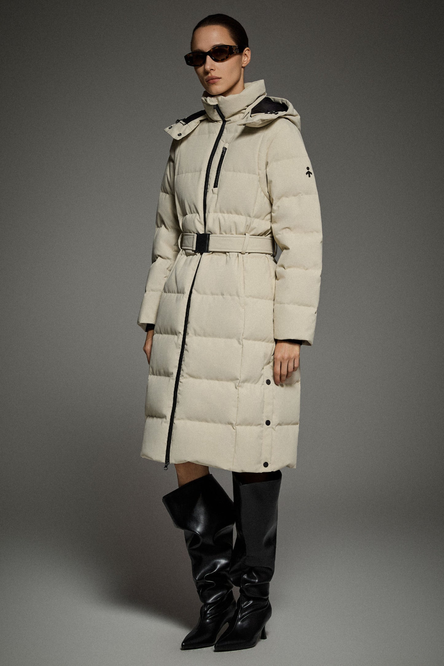 Celeste Long Hooded Belted Down Coat
