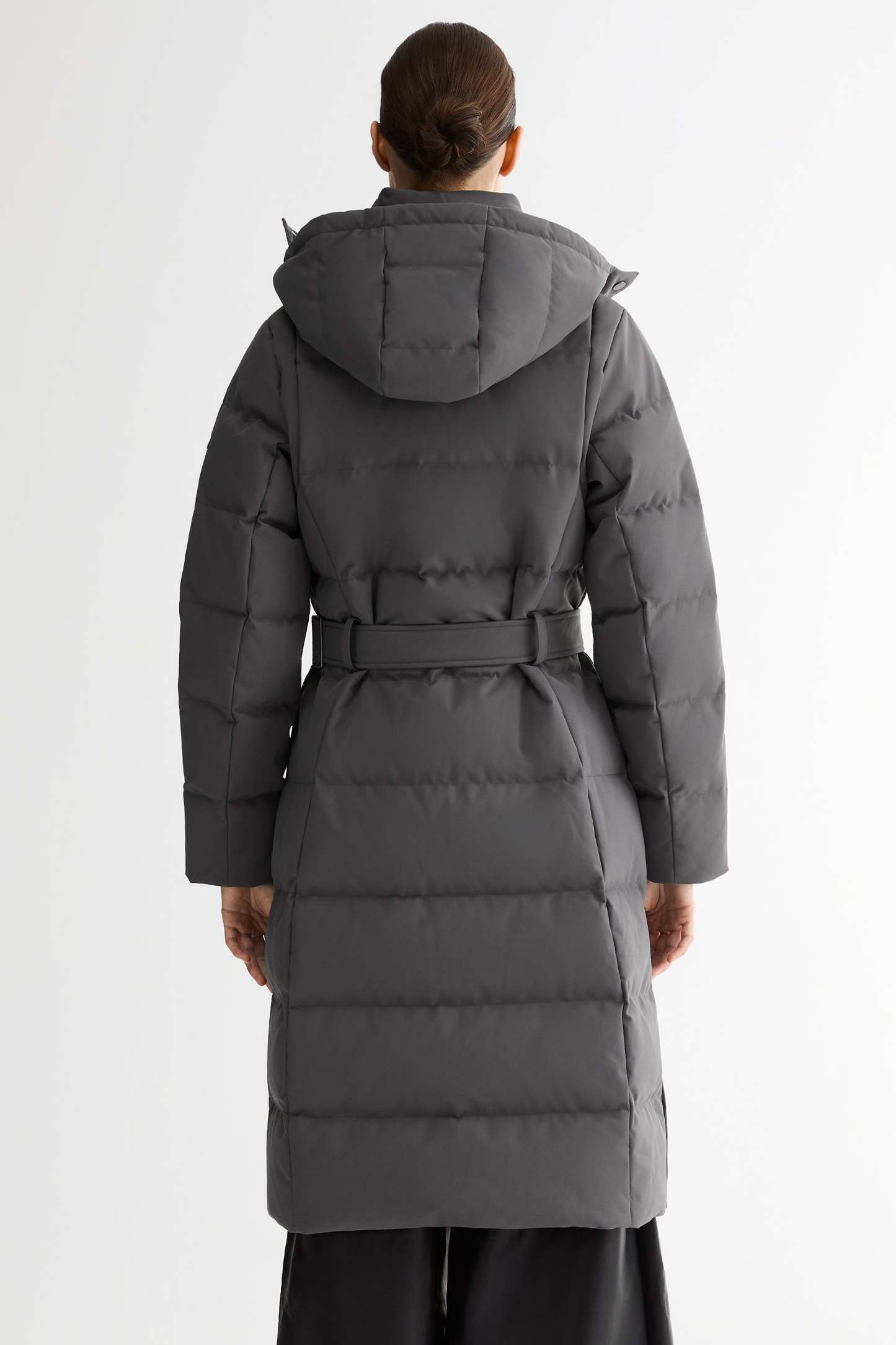 Celeste Long Hooded Belted Down Coat